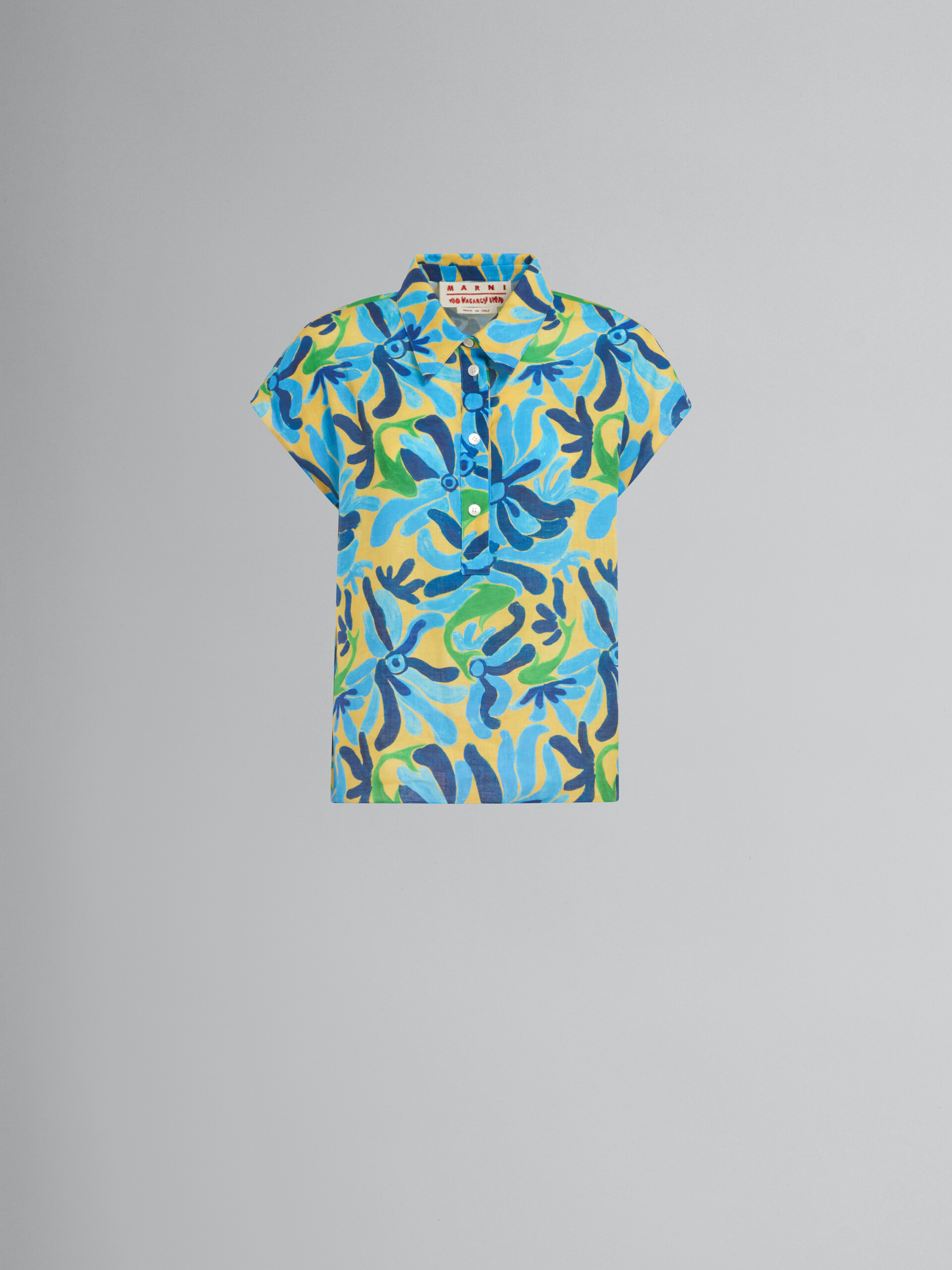 Marni x No Vacancy Inn - Linen and viscose polo top with Chippy Fishes print - Shirts - Image 1