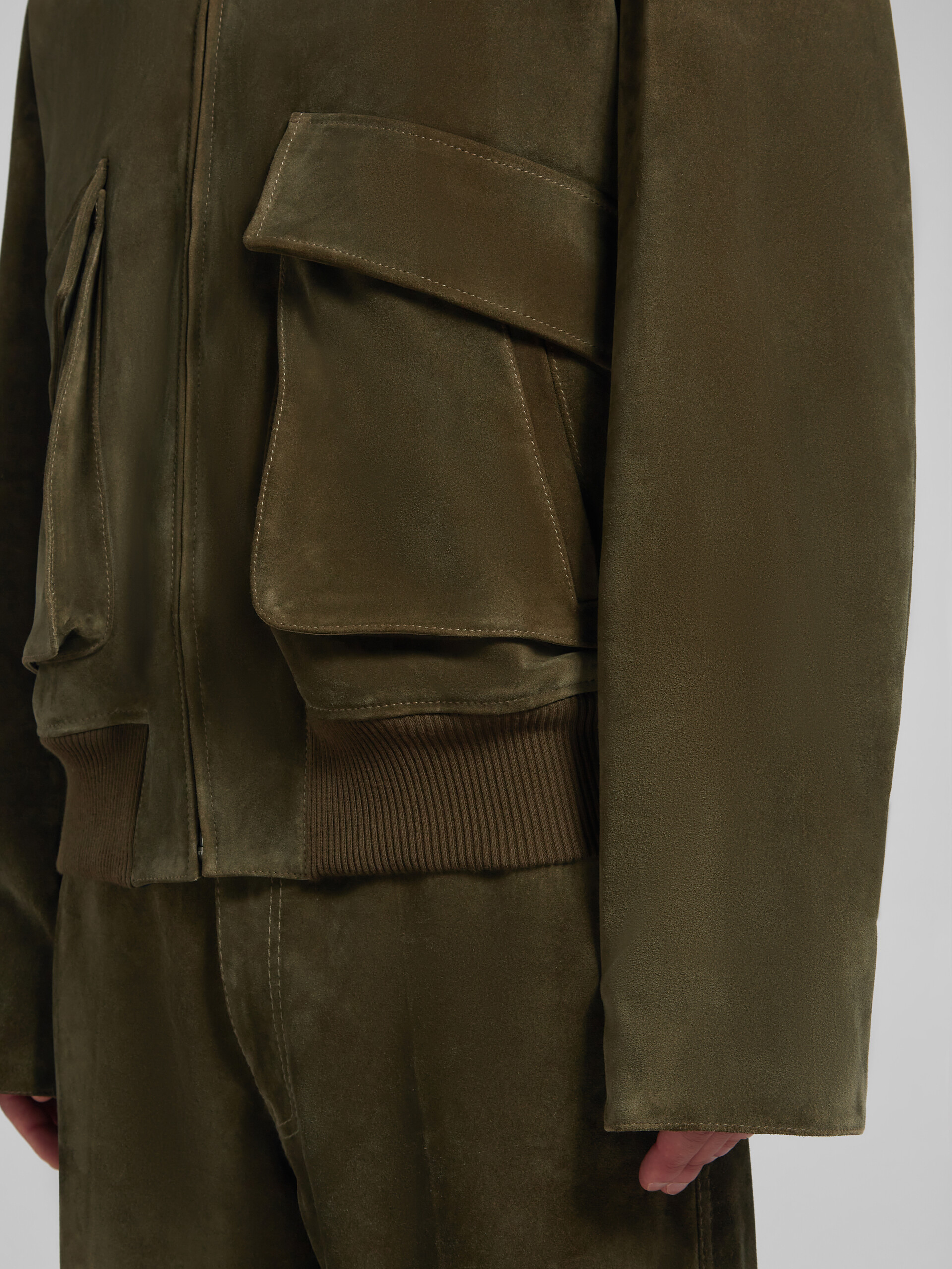 시어링 칼라 디테일 그린 스웨이드 재킷 - Jackets - Image 5