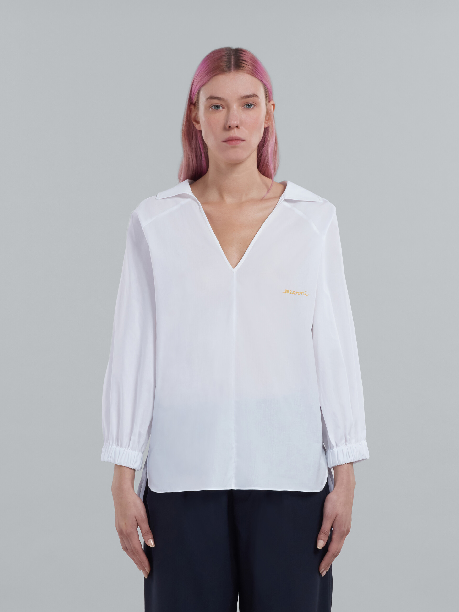 Square-neck top in white bio poplin - Shirts - Image 2