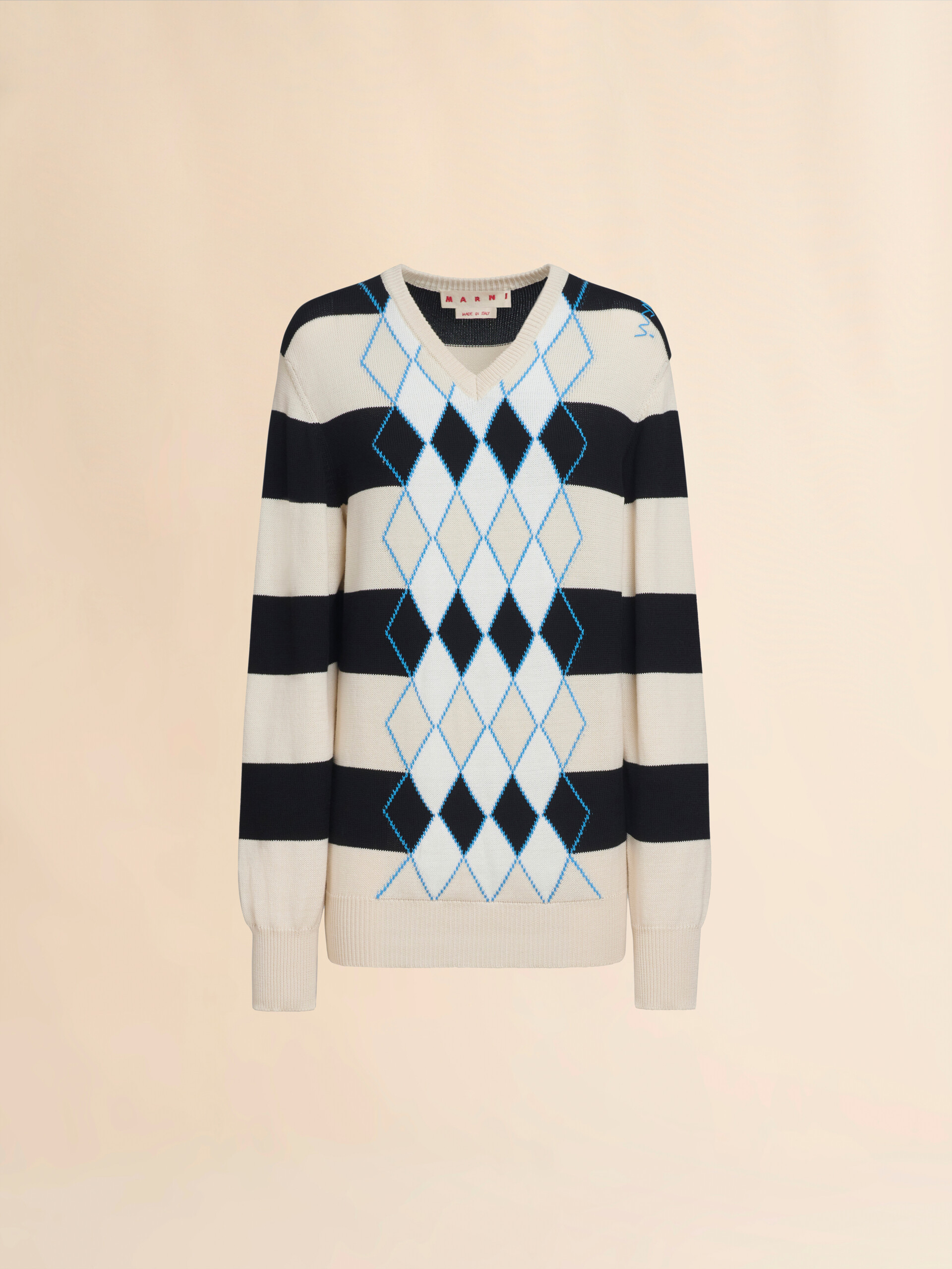 Black and white striped argyle cotton jumper - Pullovers - Image 1