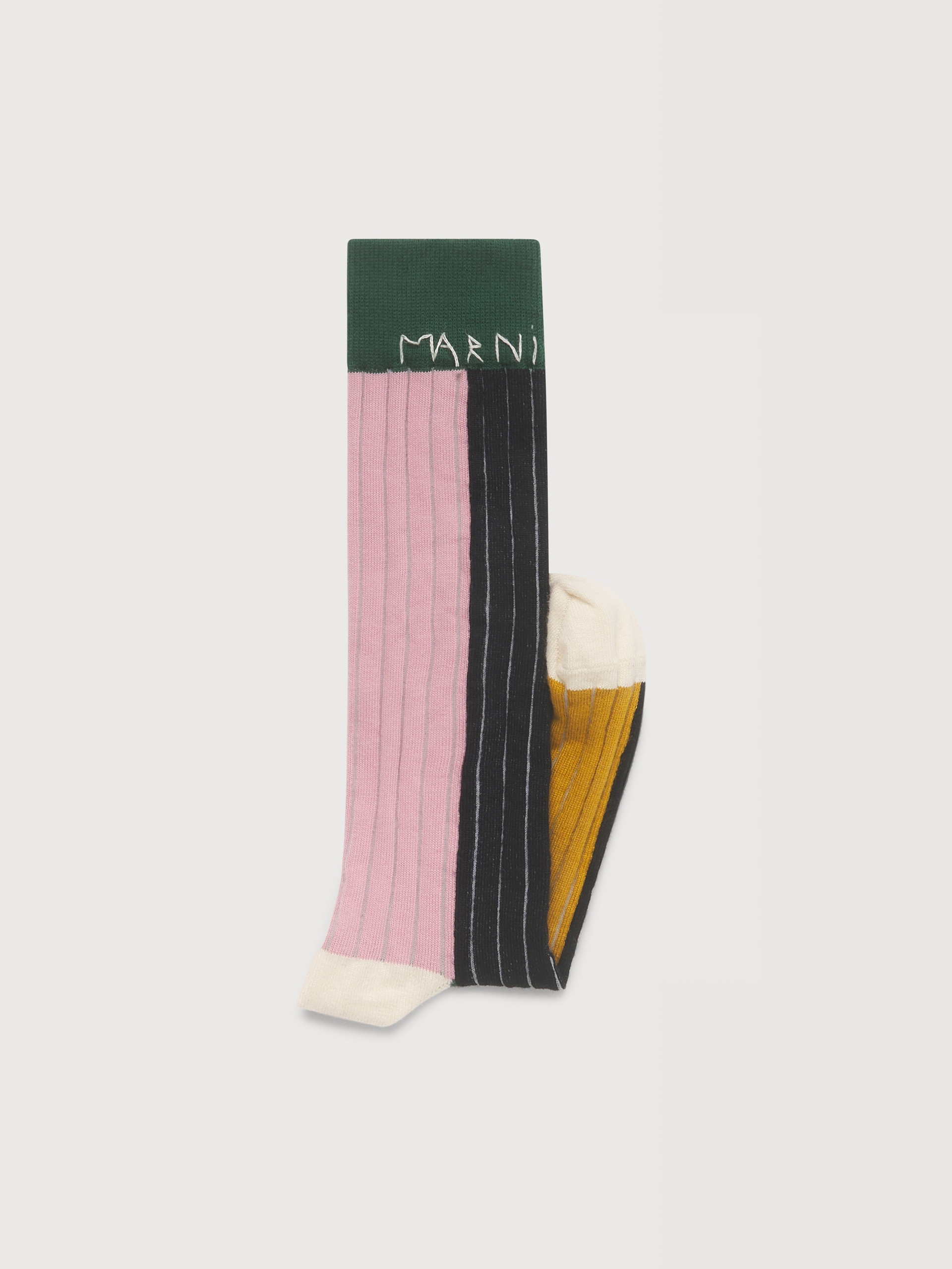 Chaussettes en coton color block noir, rose et vert - Chaussettes - Image 2