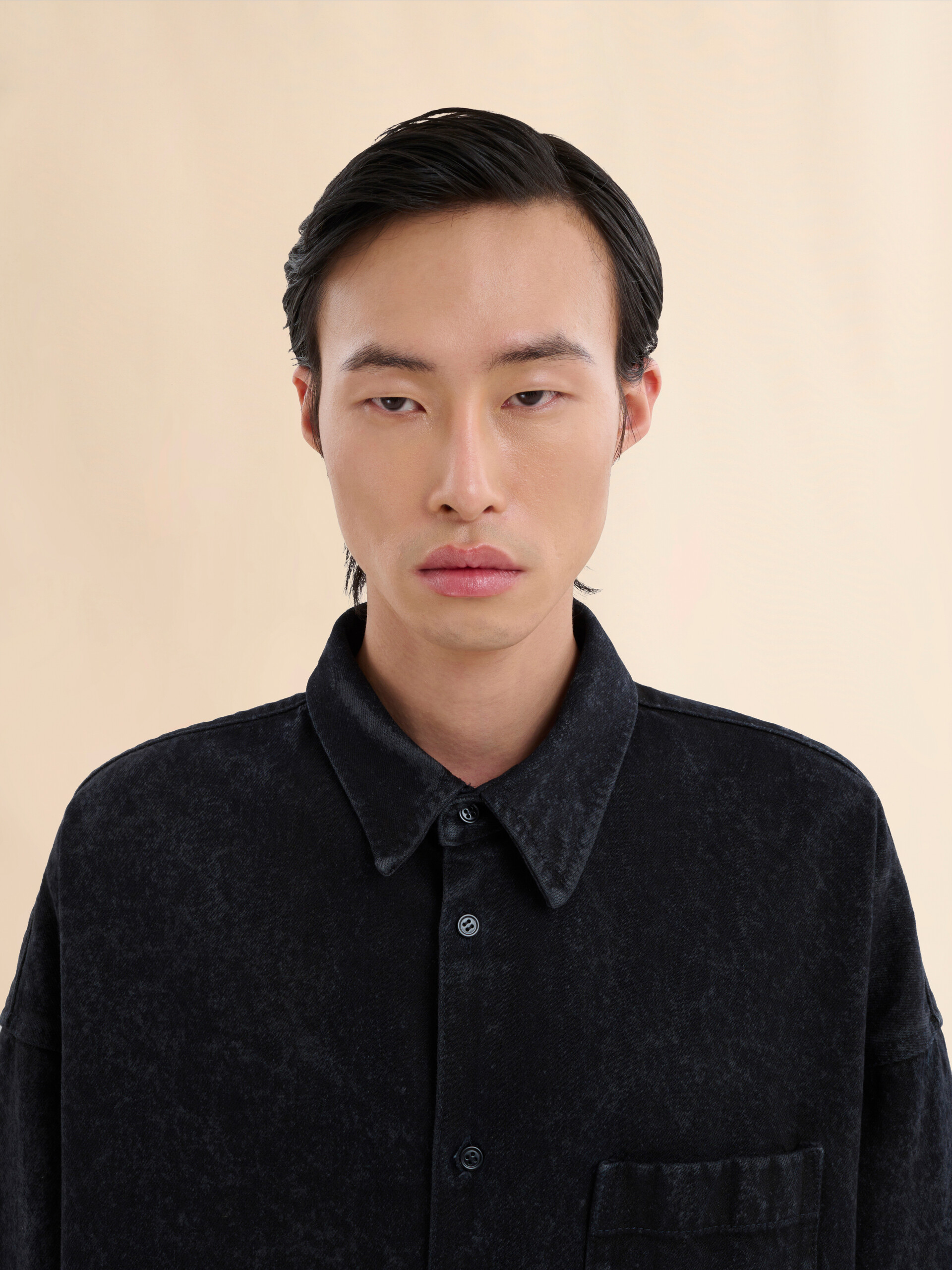 블랙 마블 데님 오버사이즈 셔츠 - 셔츠 - Image 4
