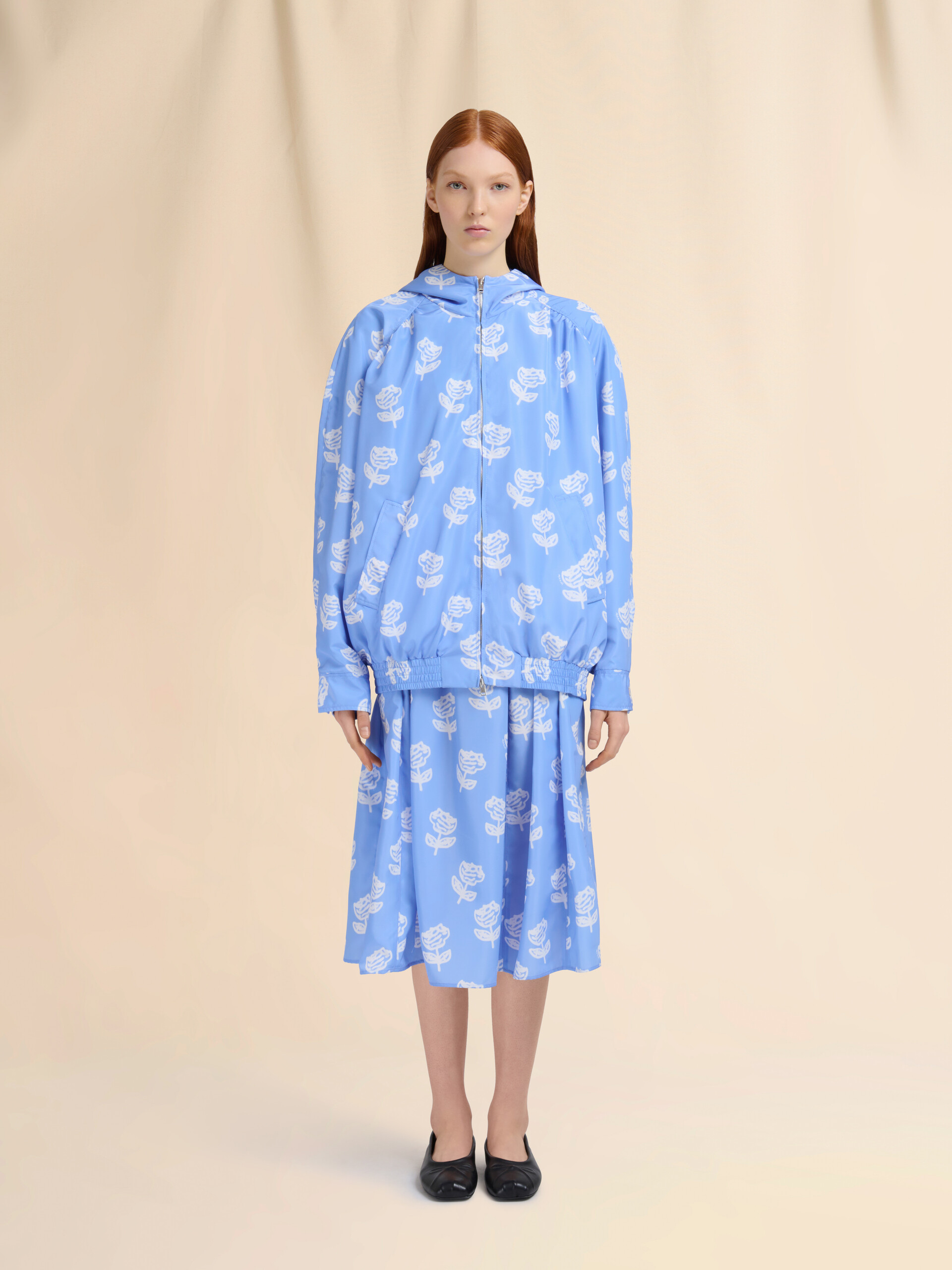 Light blue taffeta bomber with Sprayed Roses print - Jackets - Image 2