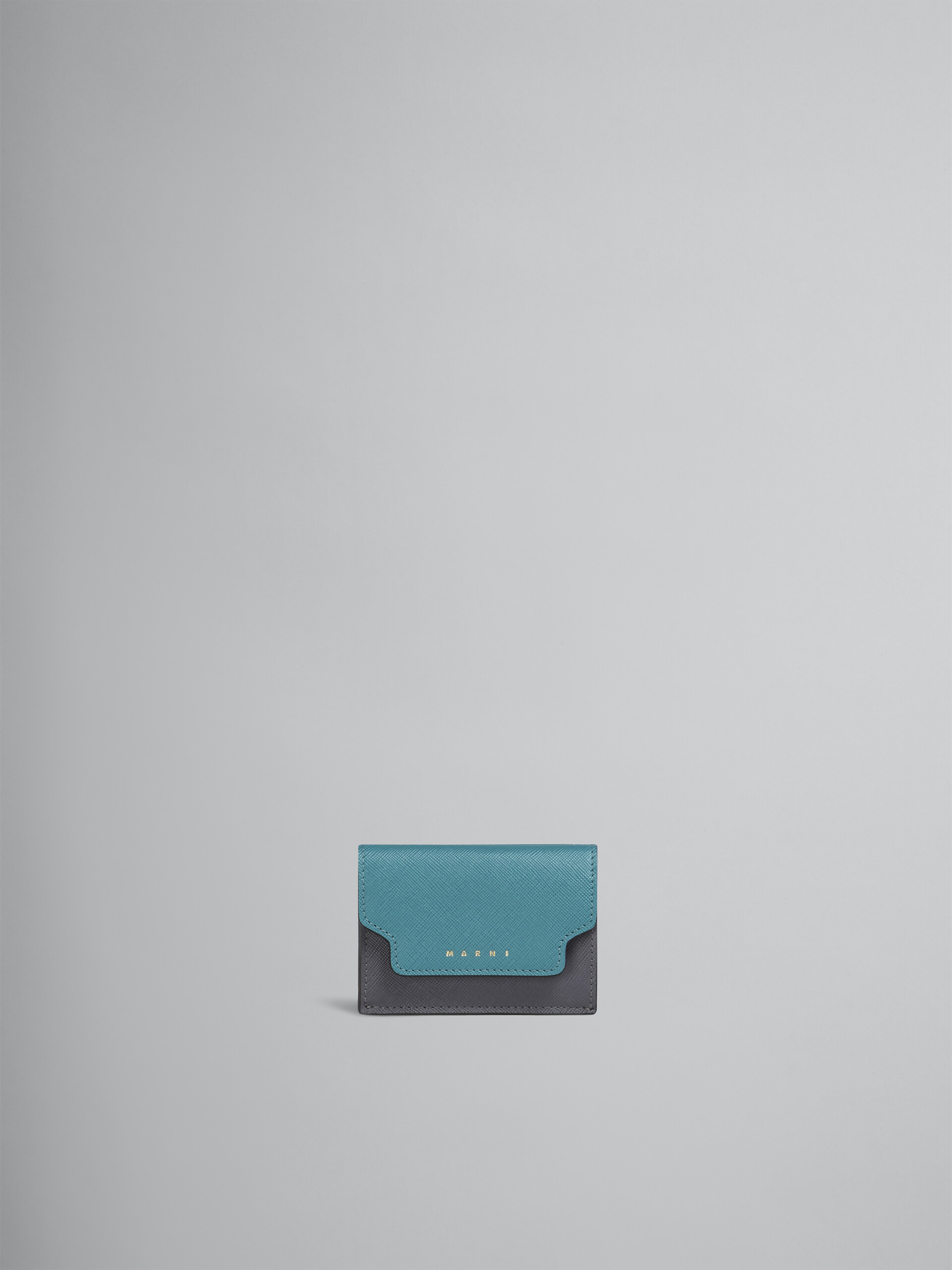 Portafoglio tri-fold in saffiano blu grigio bordeaux - Portafogli - Image 1