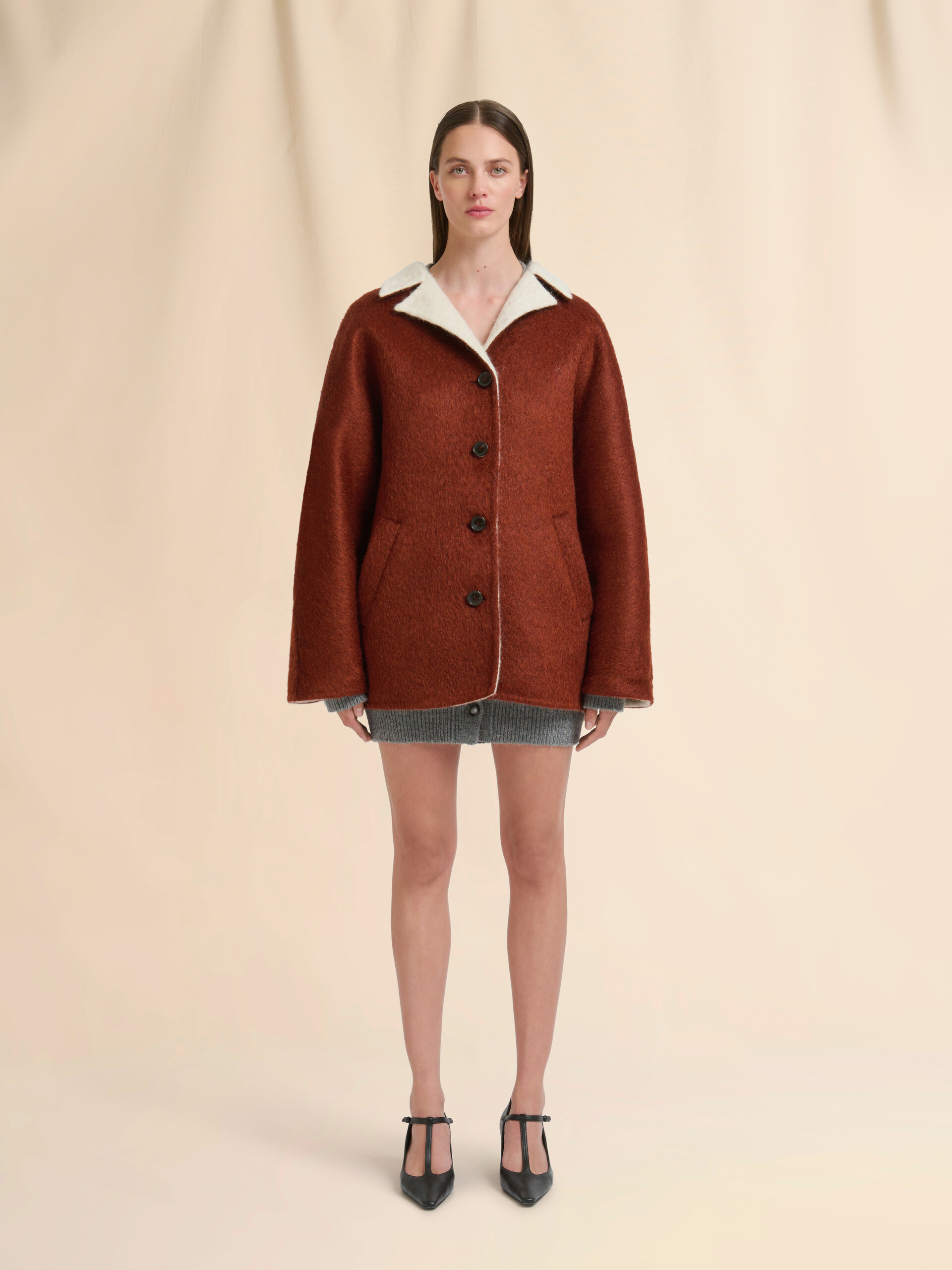 Brown wool and mohair felt jacket - Jackets - Image 2