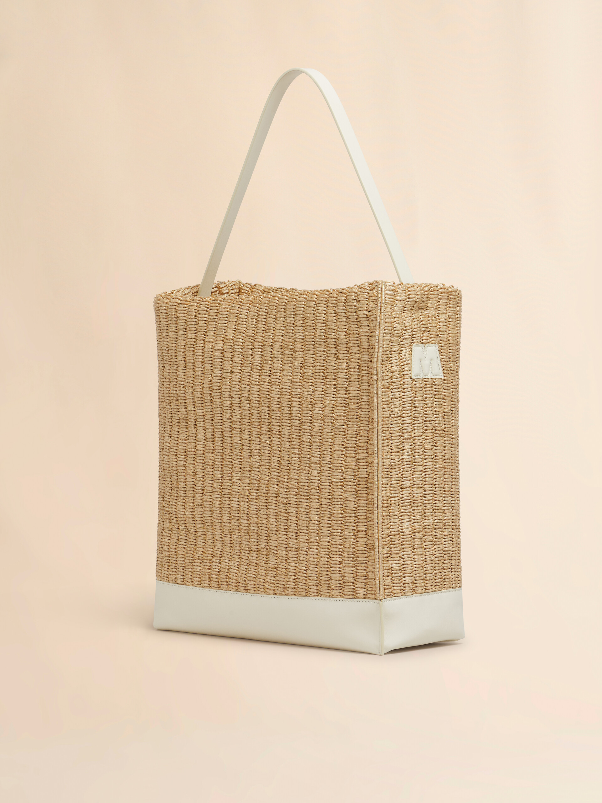 Medium natural woven fabric Museo hobo bag with leather patches - Shopping Bags - Image 3
