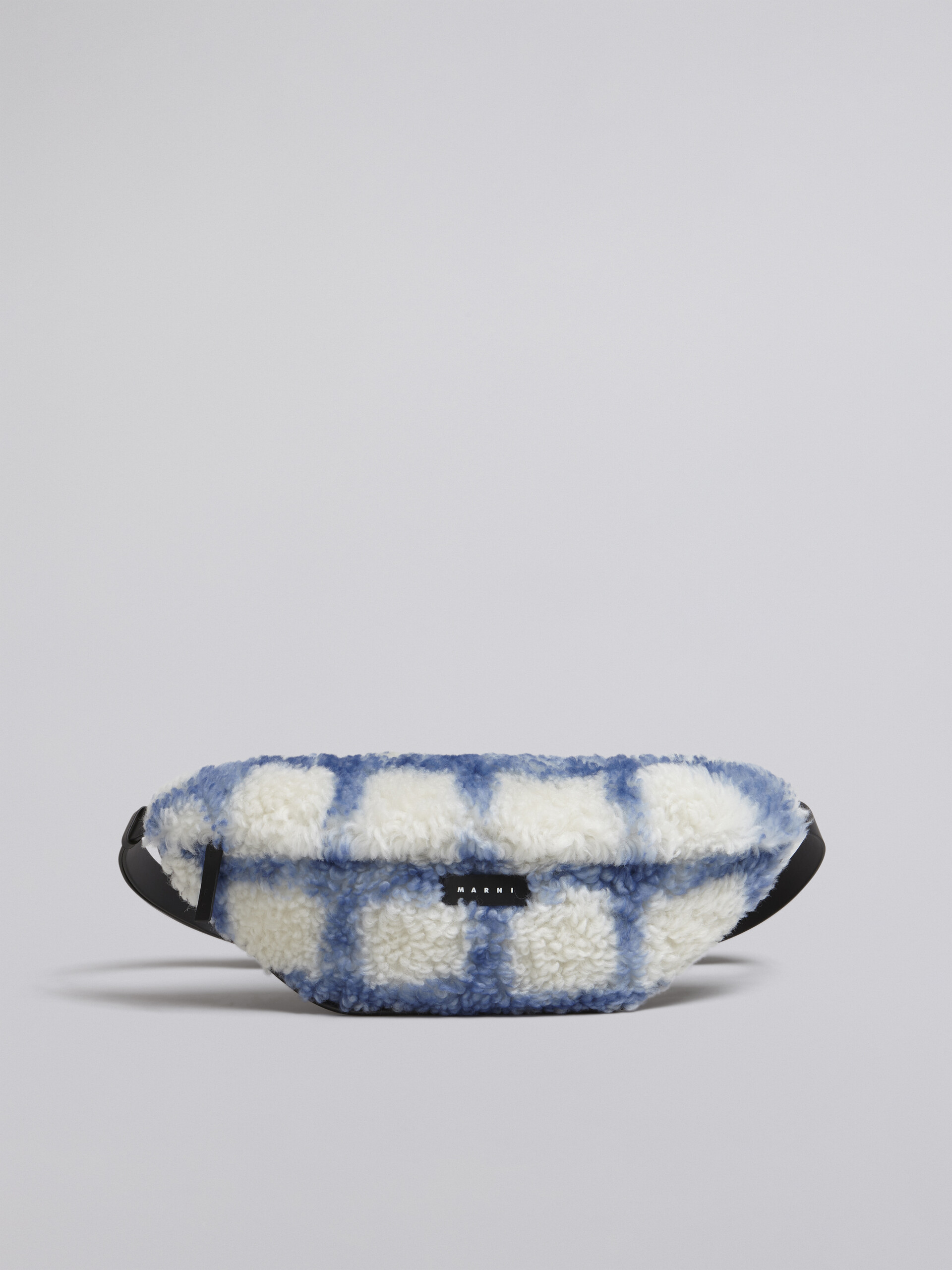 Suede and shearling belt bag with check sprayed motif - Belt Bags - Image 1
