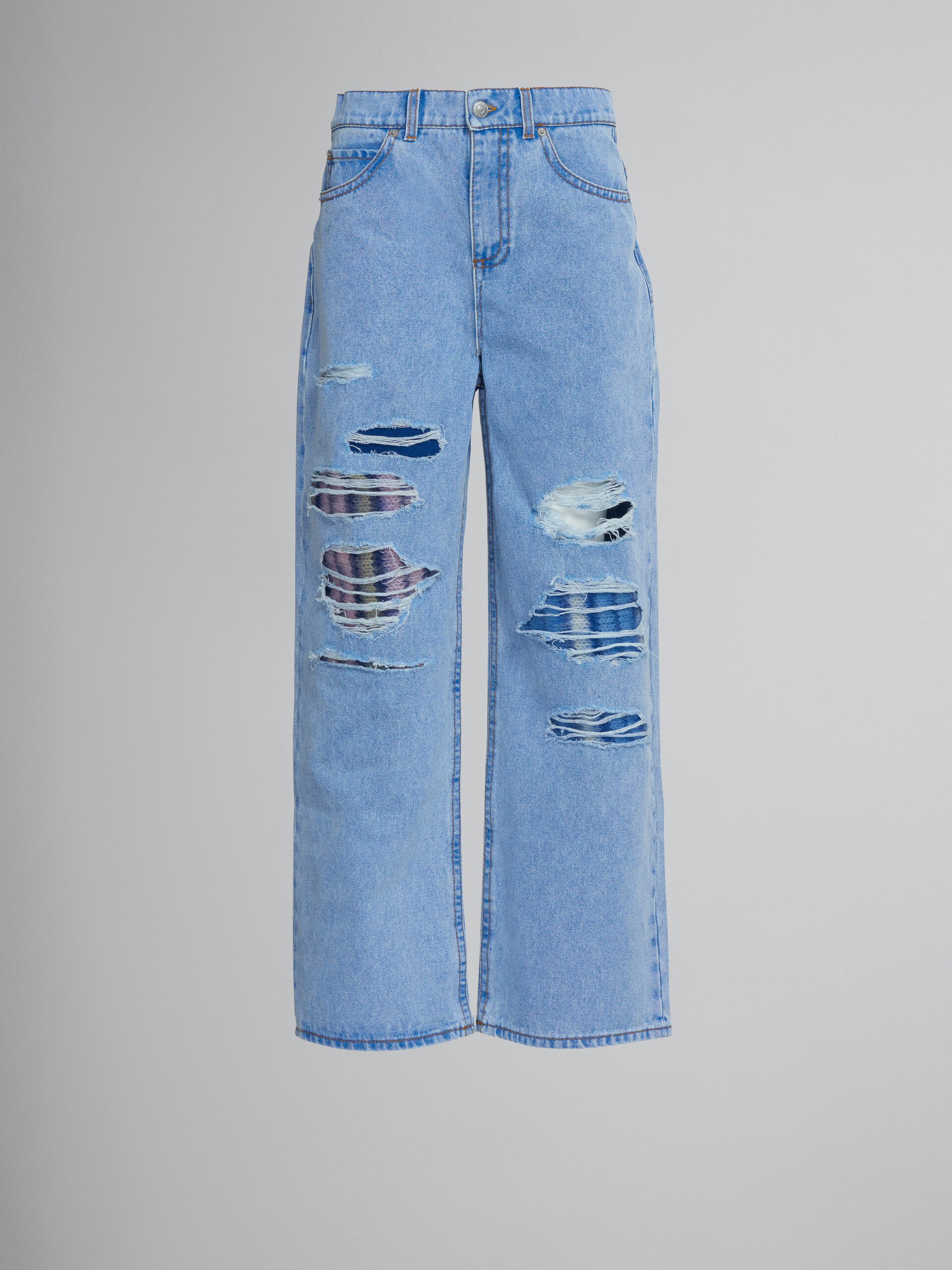 Wide trousers in light blue denim and mohair - Pants - Image 1