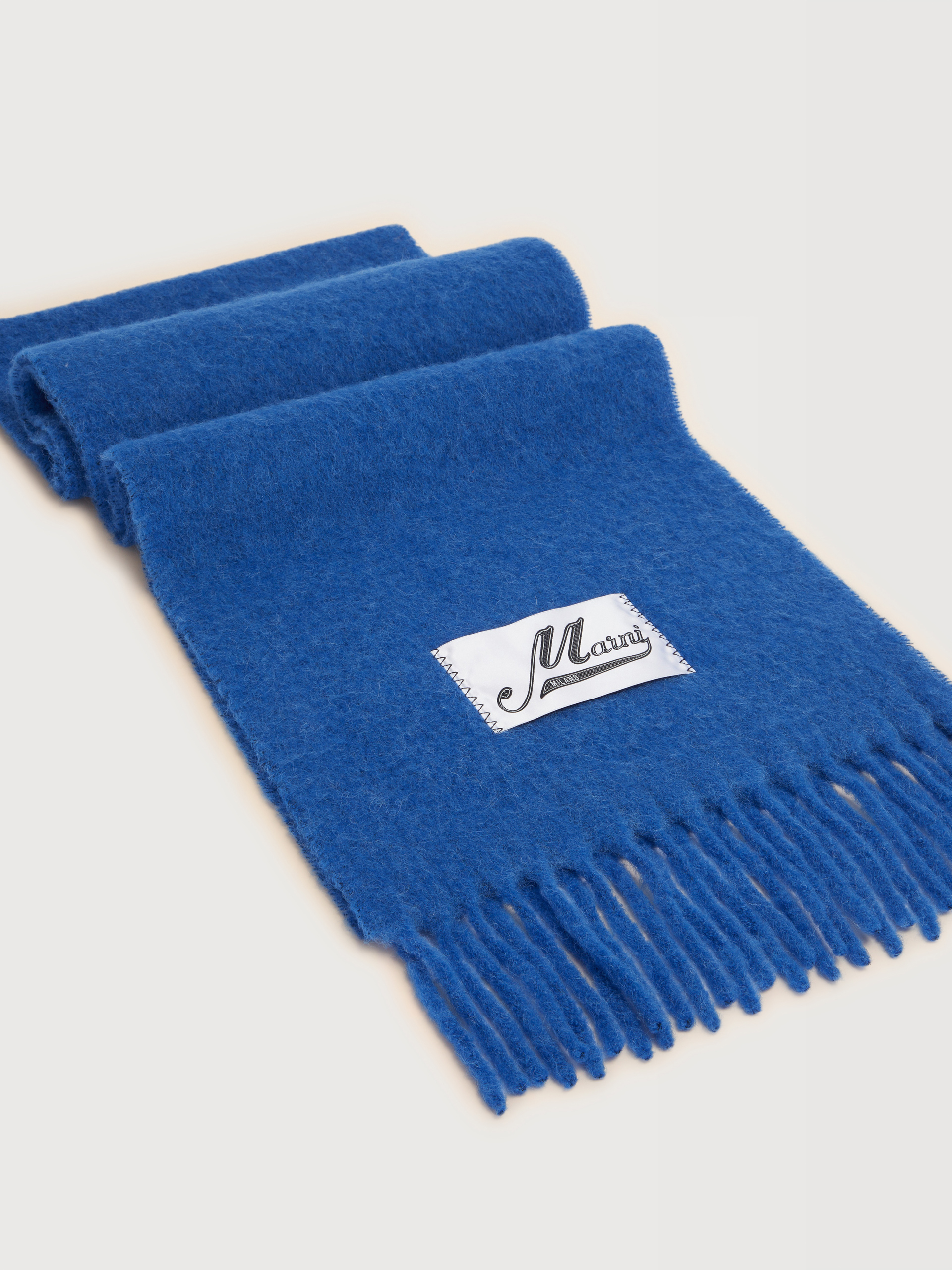 Blue brushed alpaca scarf with fringes - Scarves - Image 3