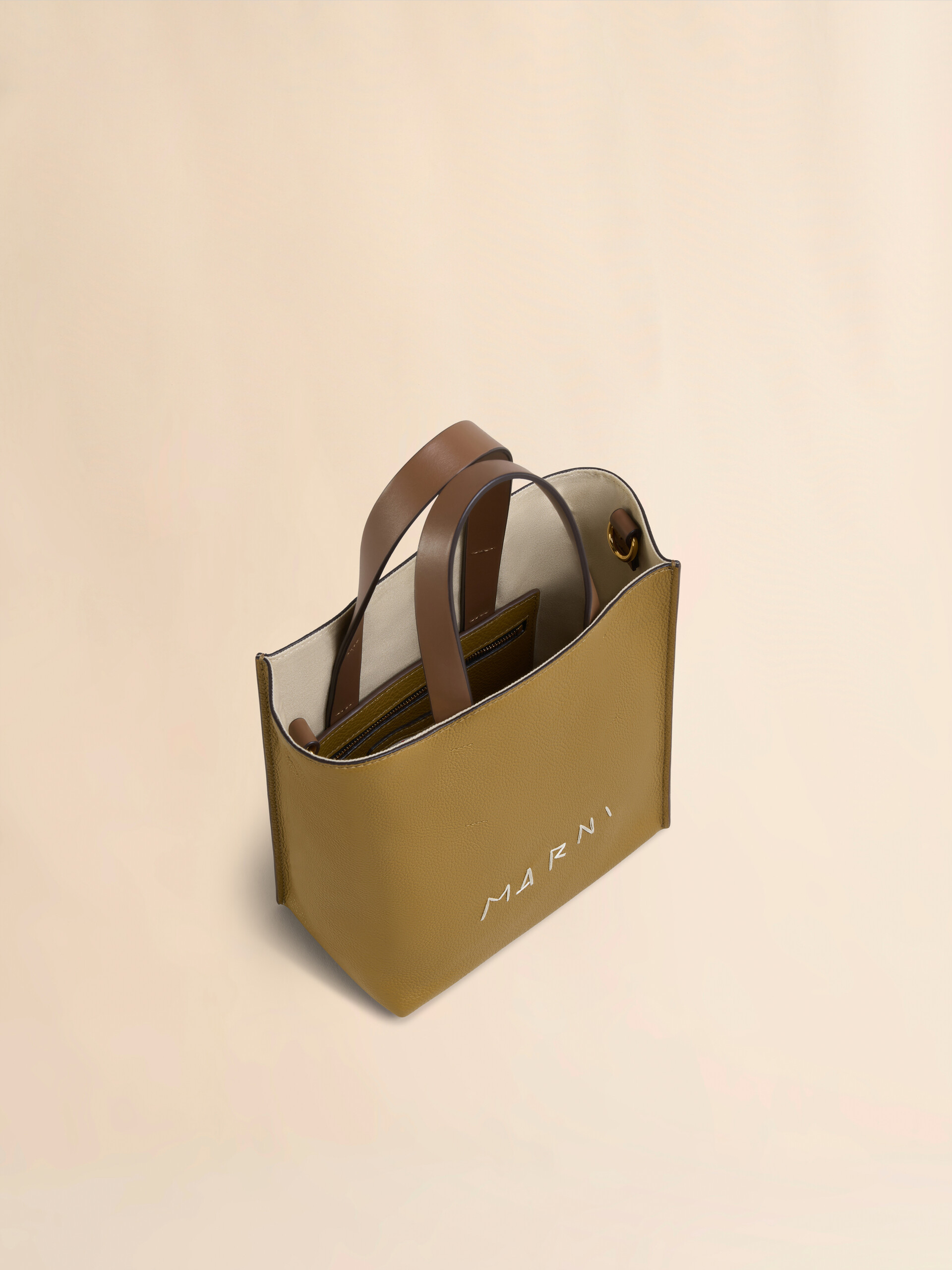 Museo Soft Mini Bag in ivory and brown leather with Marni Mending - Shopping Bags - Image 3