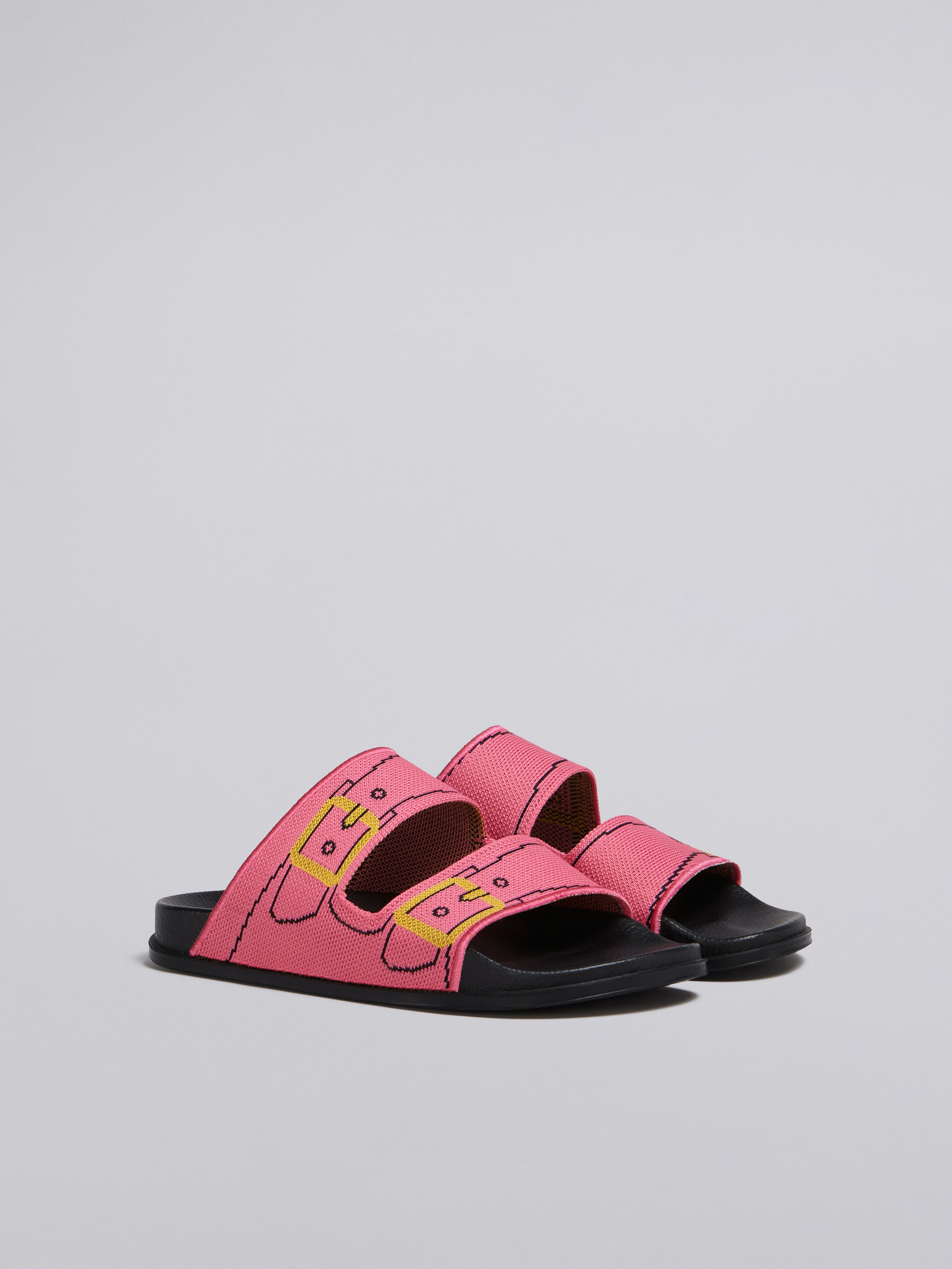 Pink trompe l'œil jacquard two-strap slide - Sandals - Image 2