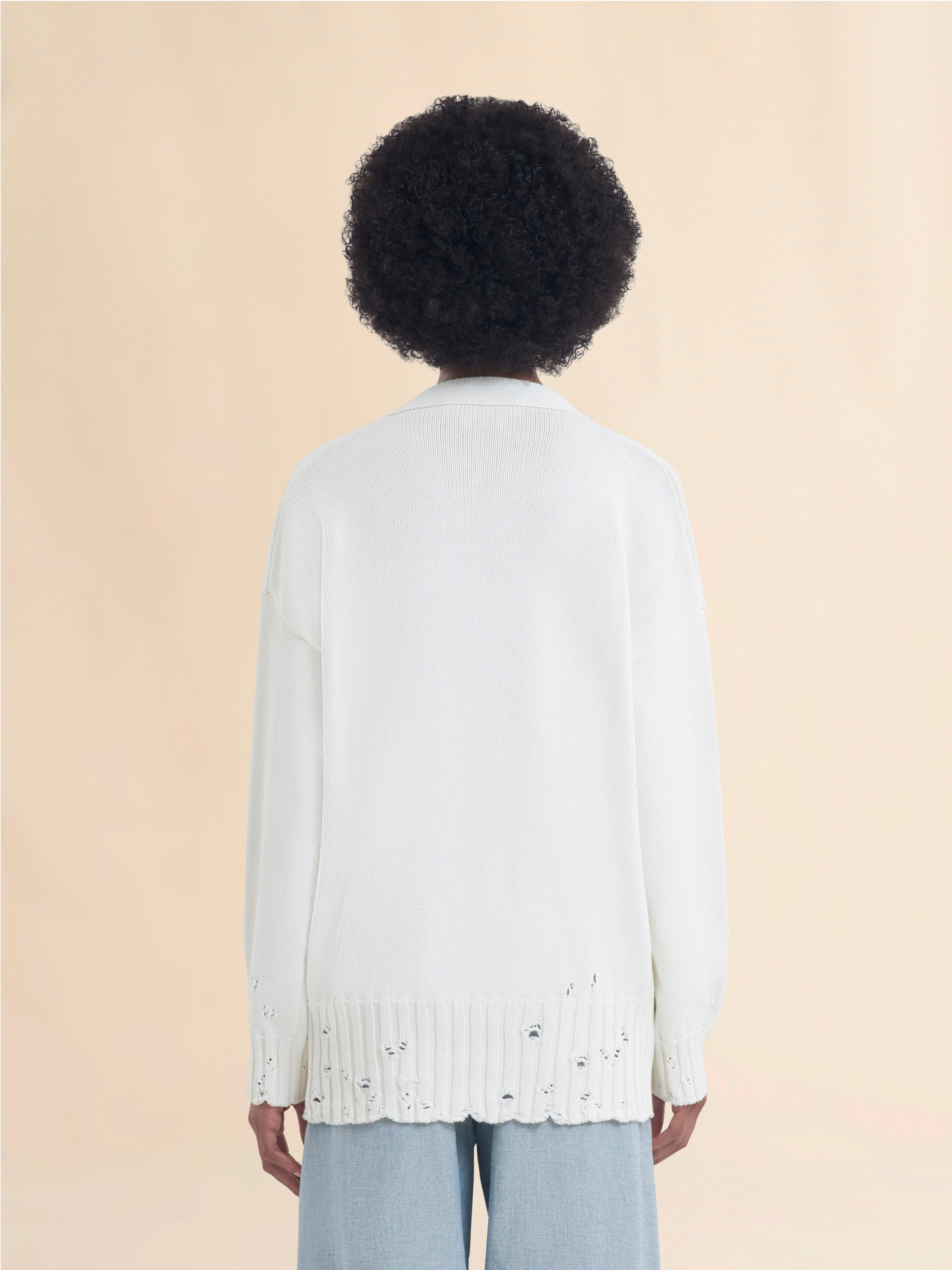 Black dishevelled cotton cardigan with Marni Mending logo - Pullovers - Image 3