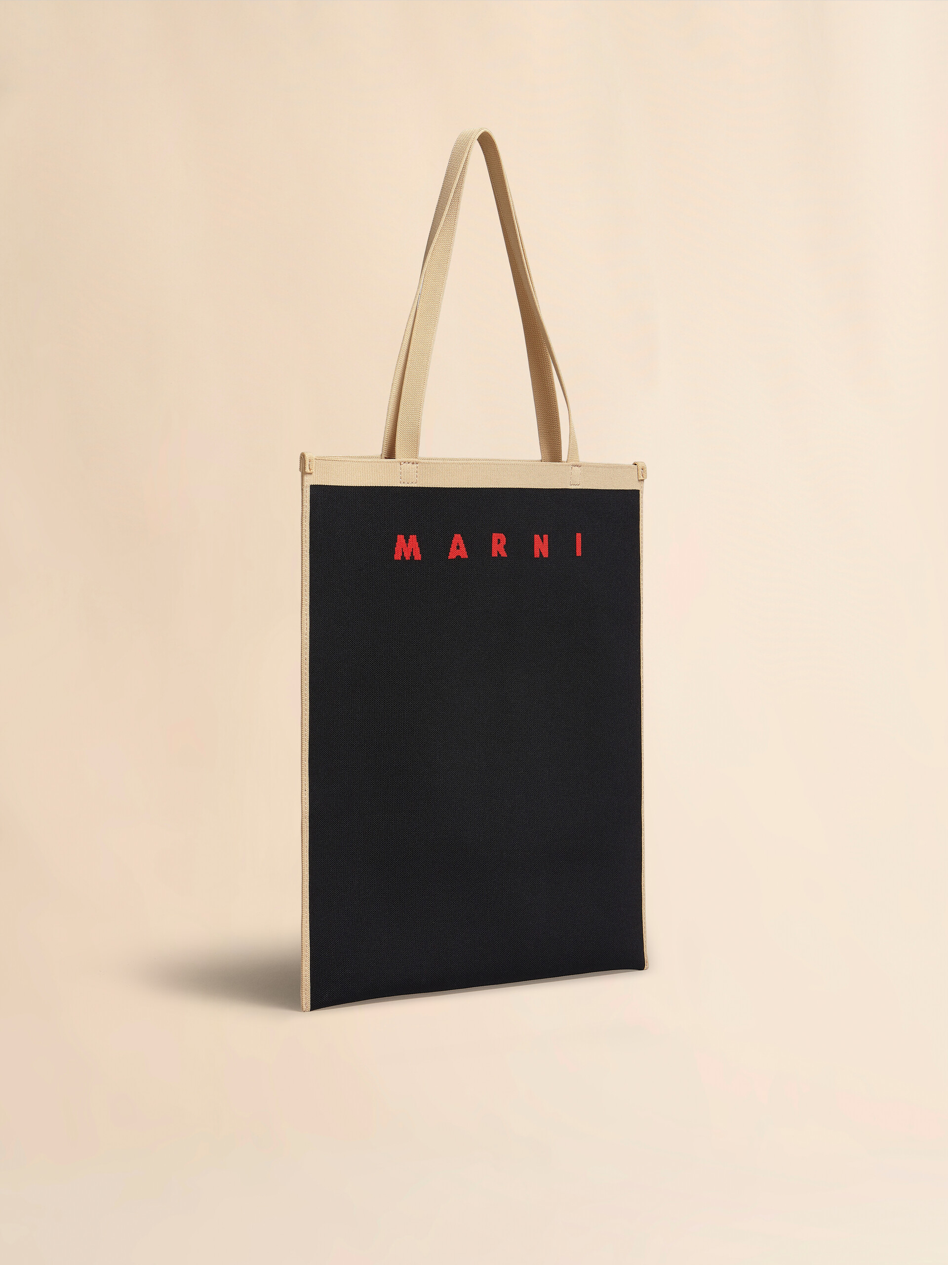 MARNI ブラックとベージュ ジャカード製ショッピングバッグ ブラック、ベージュ ジャカード製バッグ | Marni