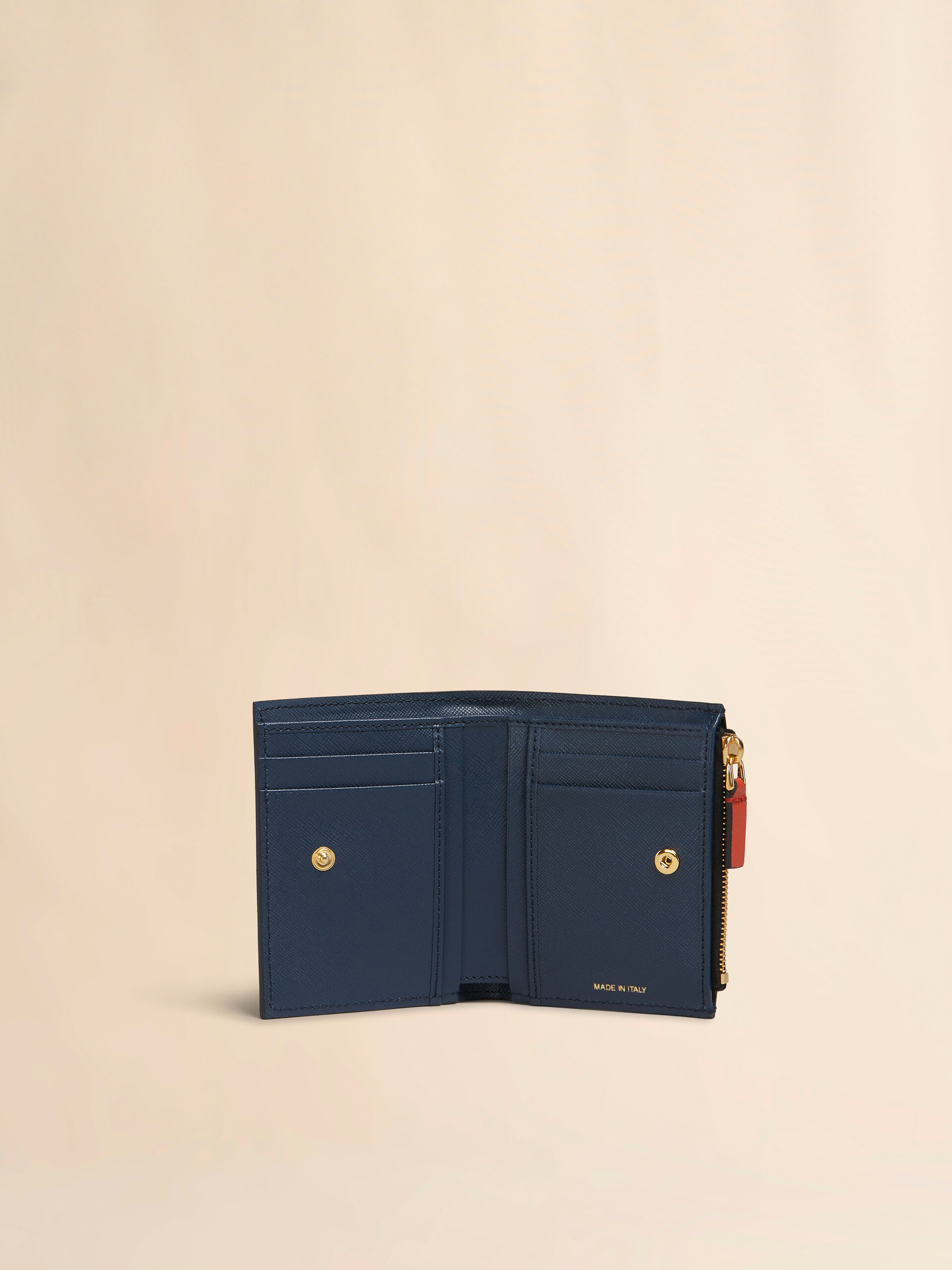 Orange cream and deep blue saffiano leather bifold wallet - Wallets - Image 2
