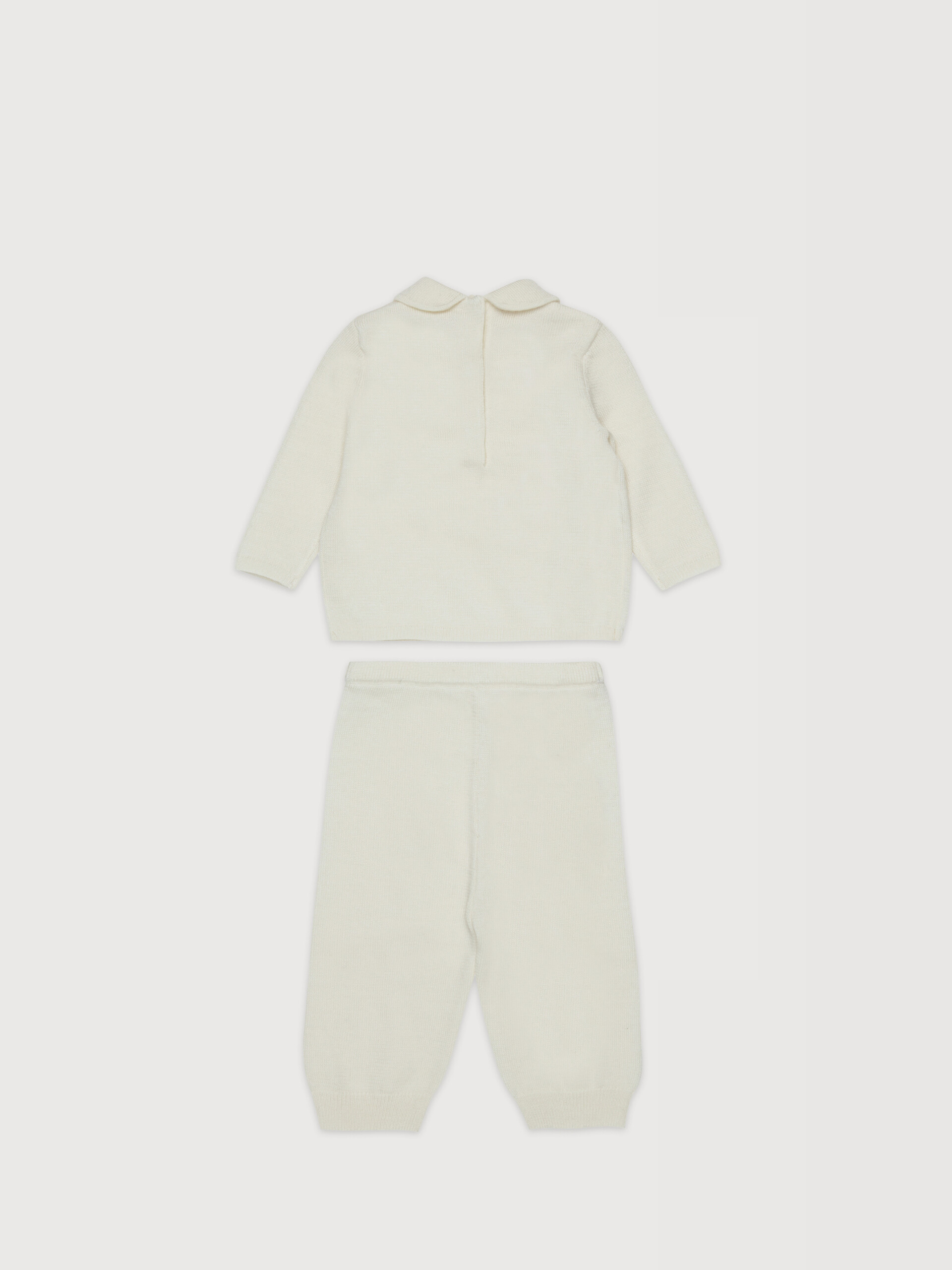 Beige wool blend knit set with embroidery - Pants - Image 2