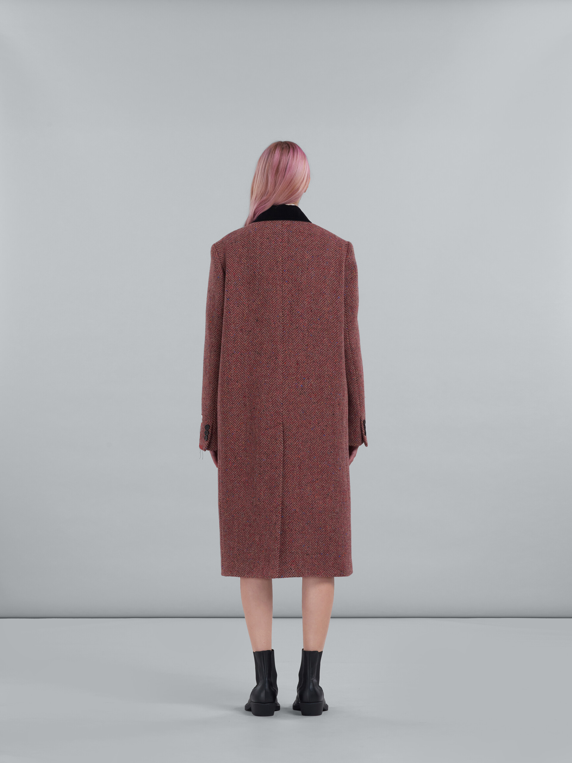 Burgundy chevron wool coat with velvet collar - Coat - Image 3