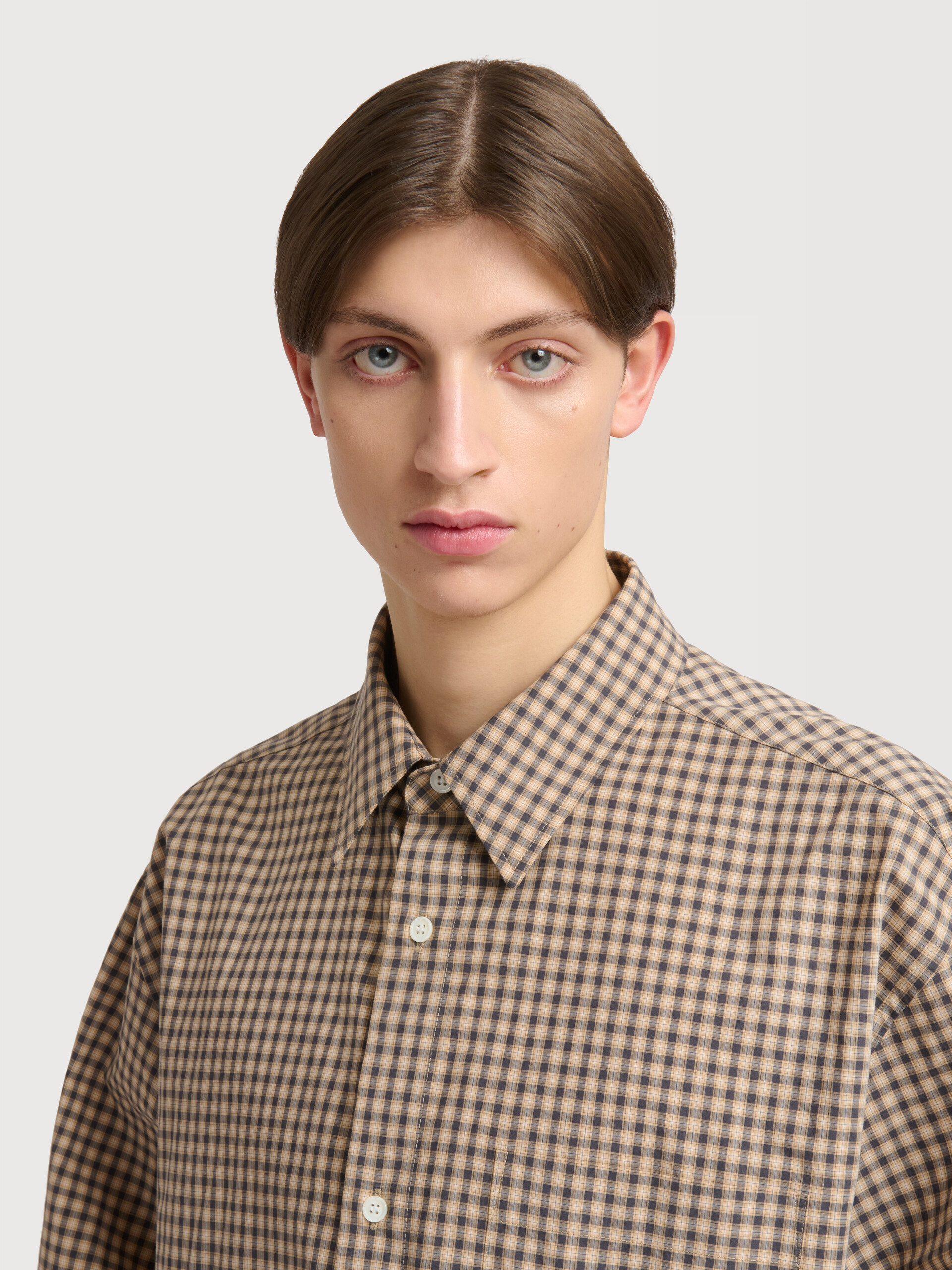 Beige shirt with micro-check - Shirts - Image 5