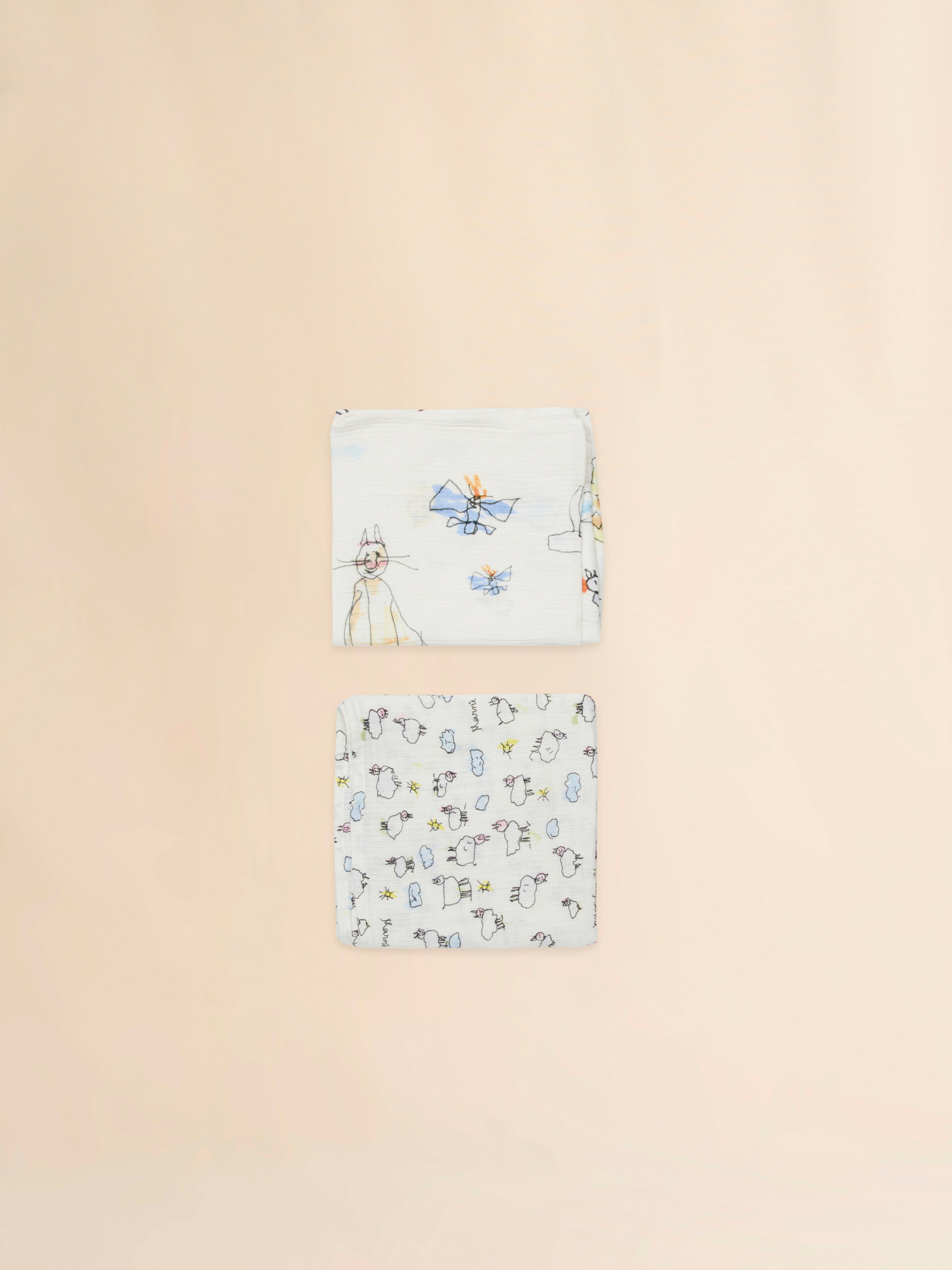 White cotton muslin set with hand-drawn prints - Other accessories - Image 1