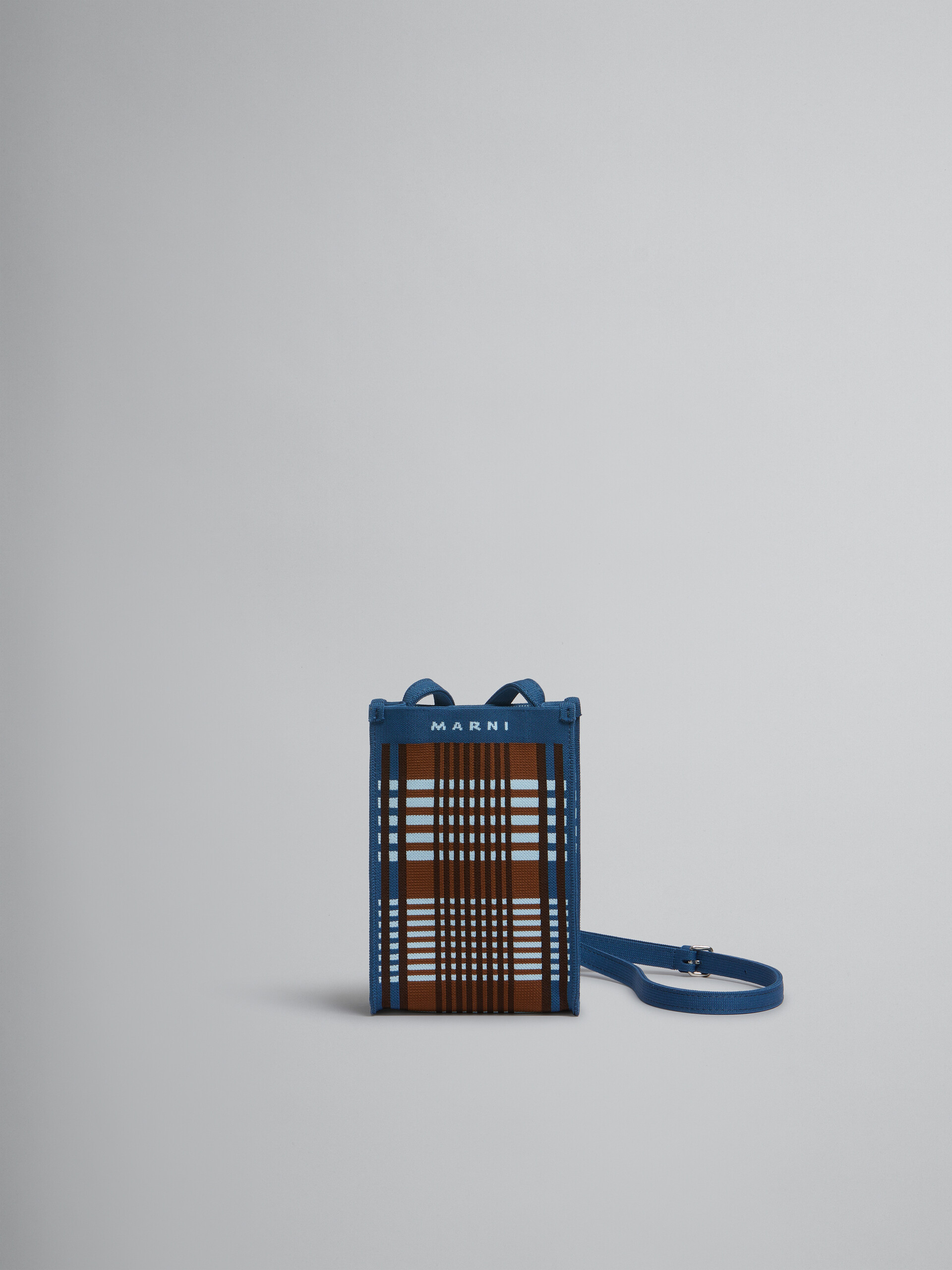 Mini-sac porté épaule en jacquard à carreaux bleus et marron - Sacs portés épaule - Image 1