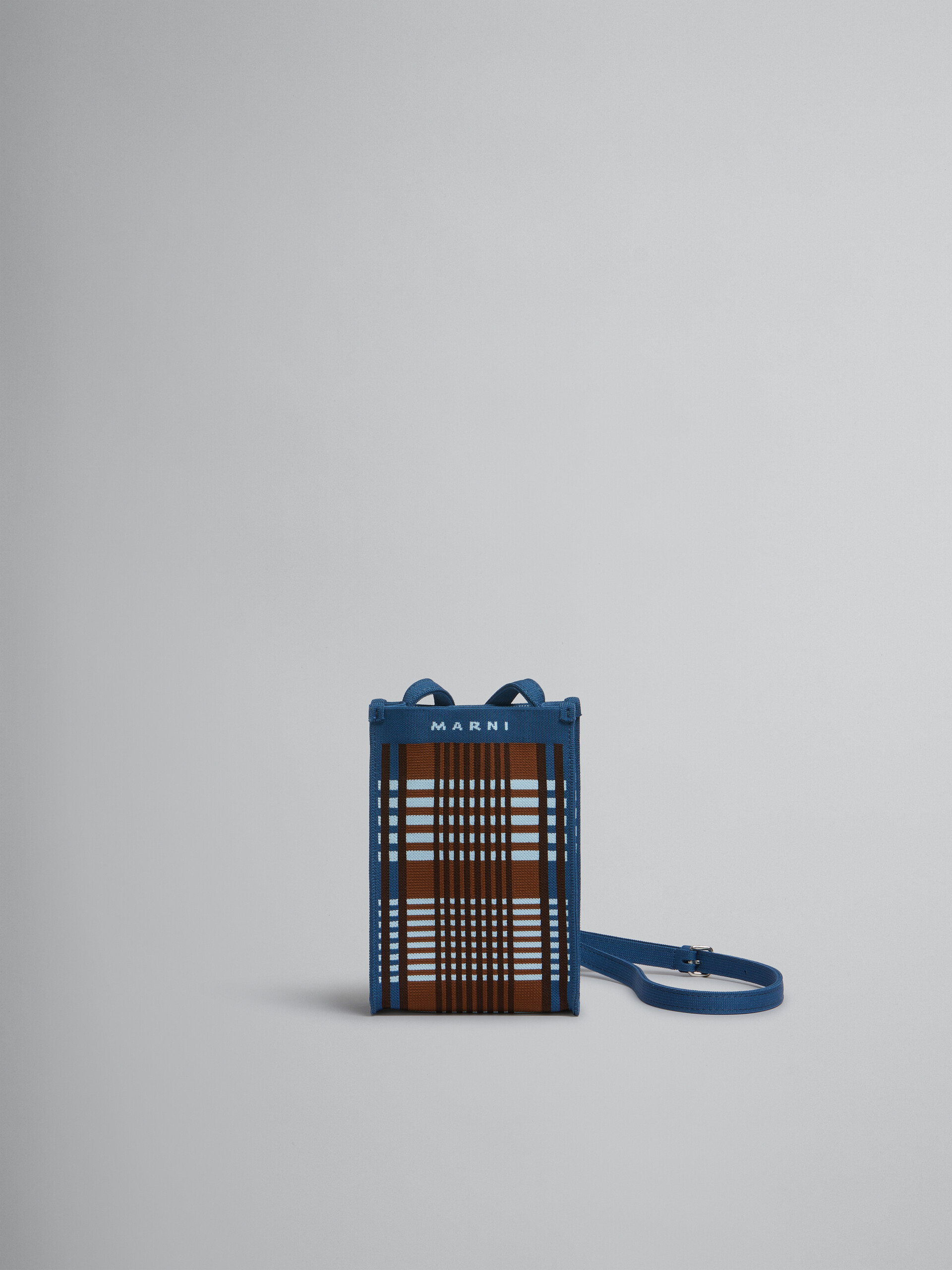Blue and brown jacquard check Mini Shoulder Bag | Marni