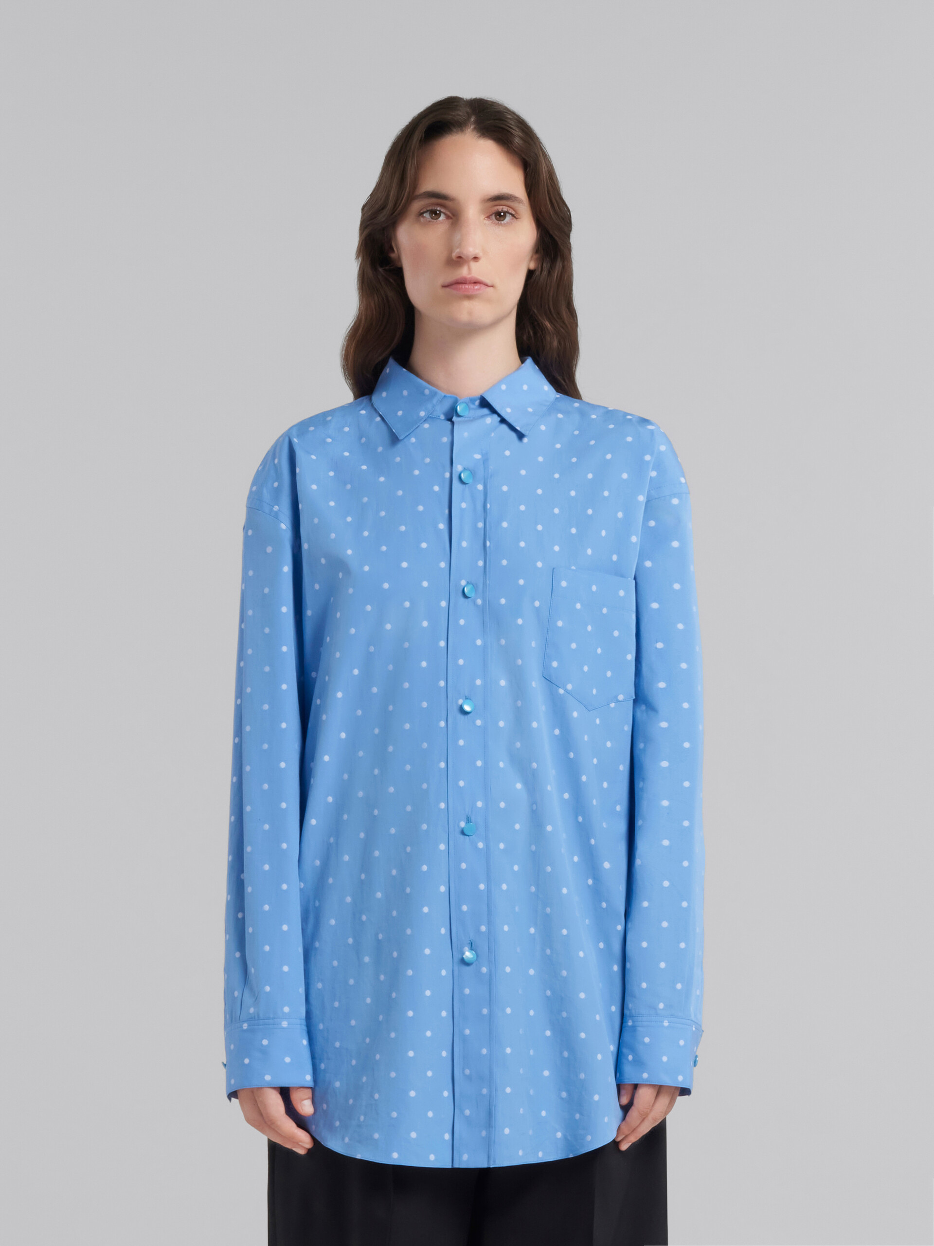Light blue poplin shirt with polka dots - Shirts - Image 2