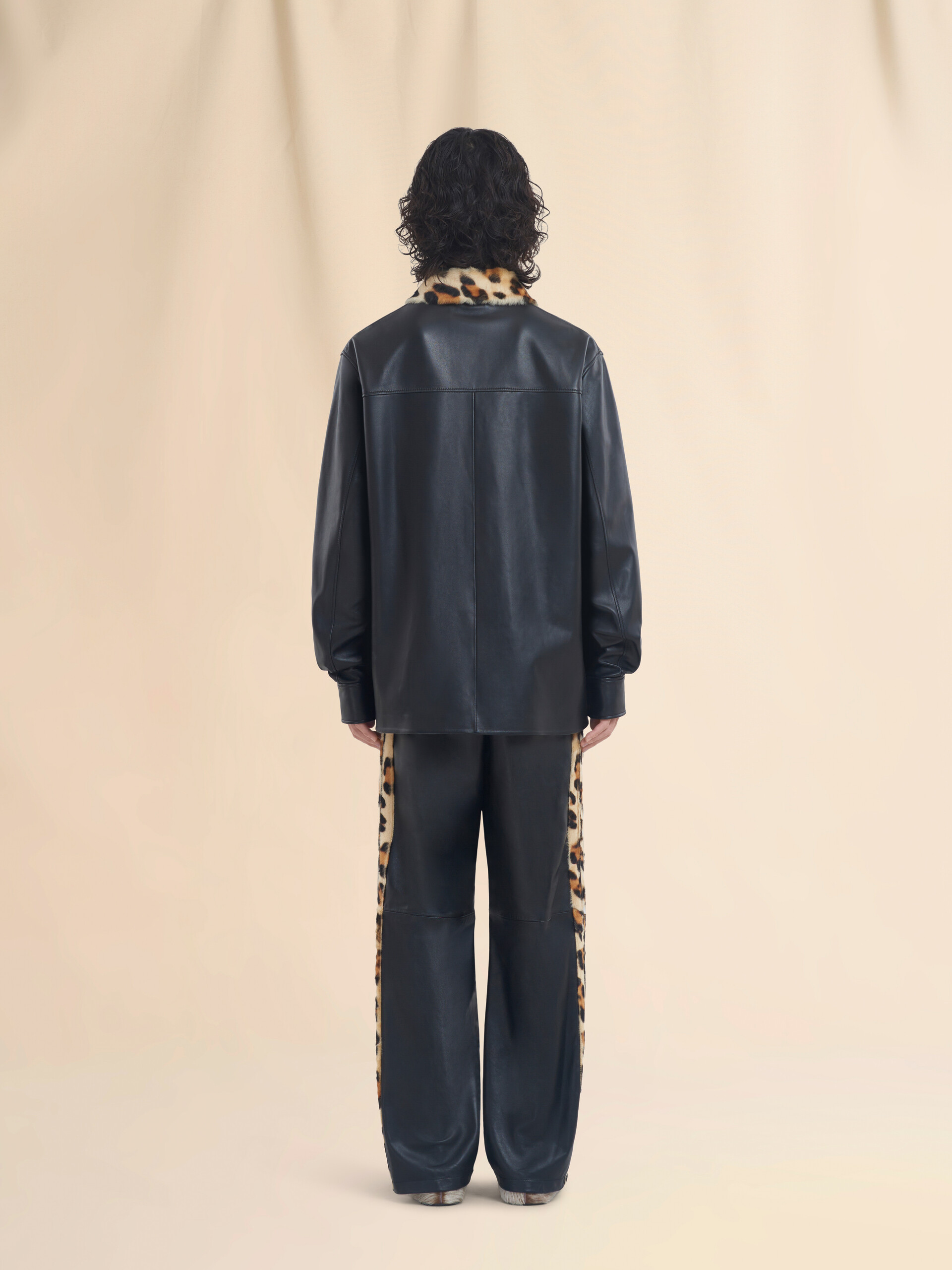 Nappa leather shirt with animalier shearling collar - Shirts - Image 3