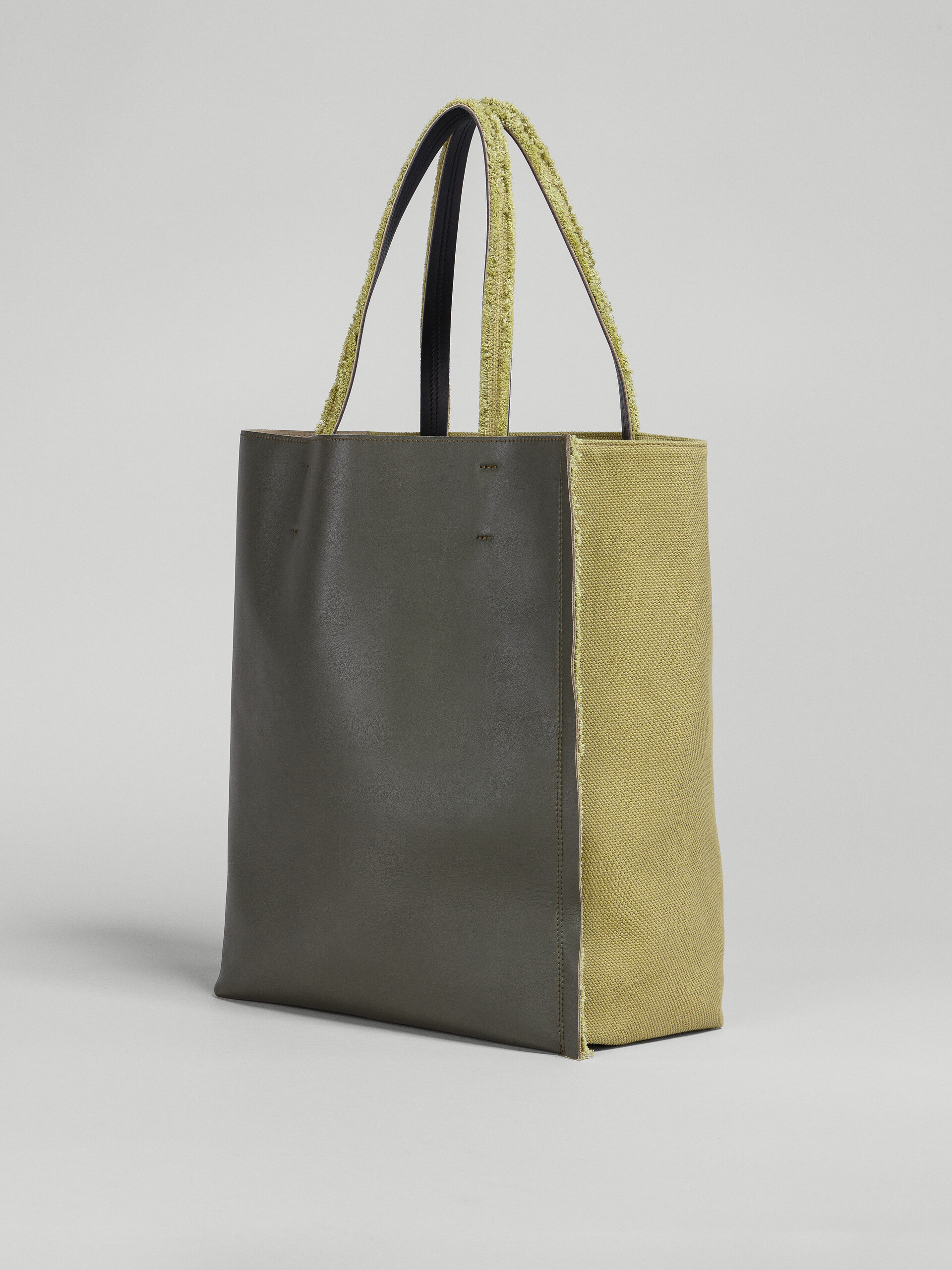 MUSEO SOFT large bag in green leather and canvas - Shopping Bags - Image 3