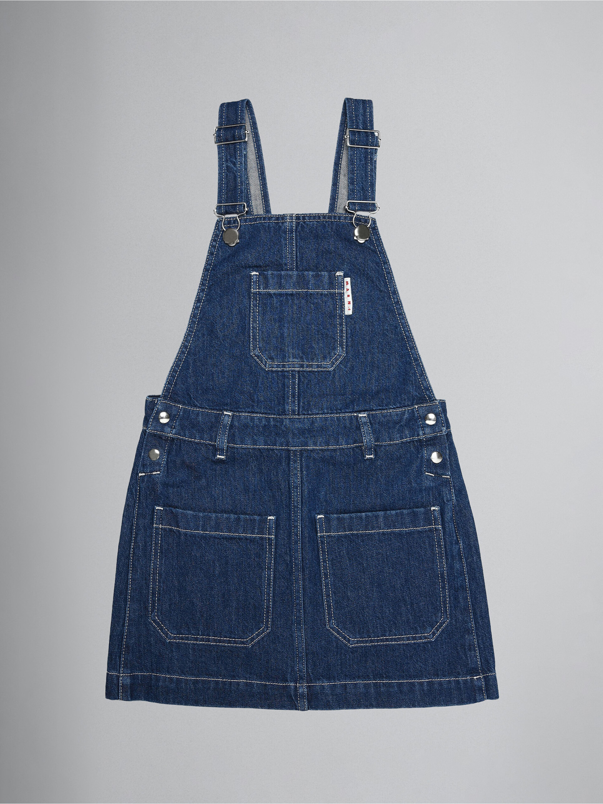 Denim pinafore dress with frayed "M" patch - Dresses - Image 1