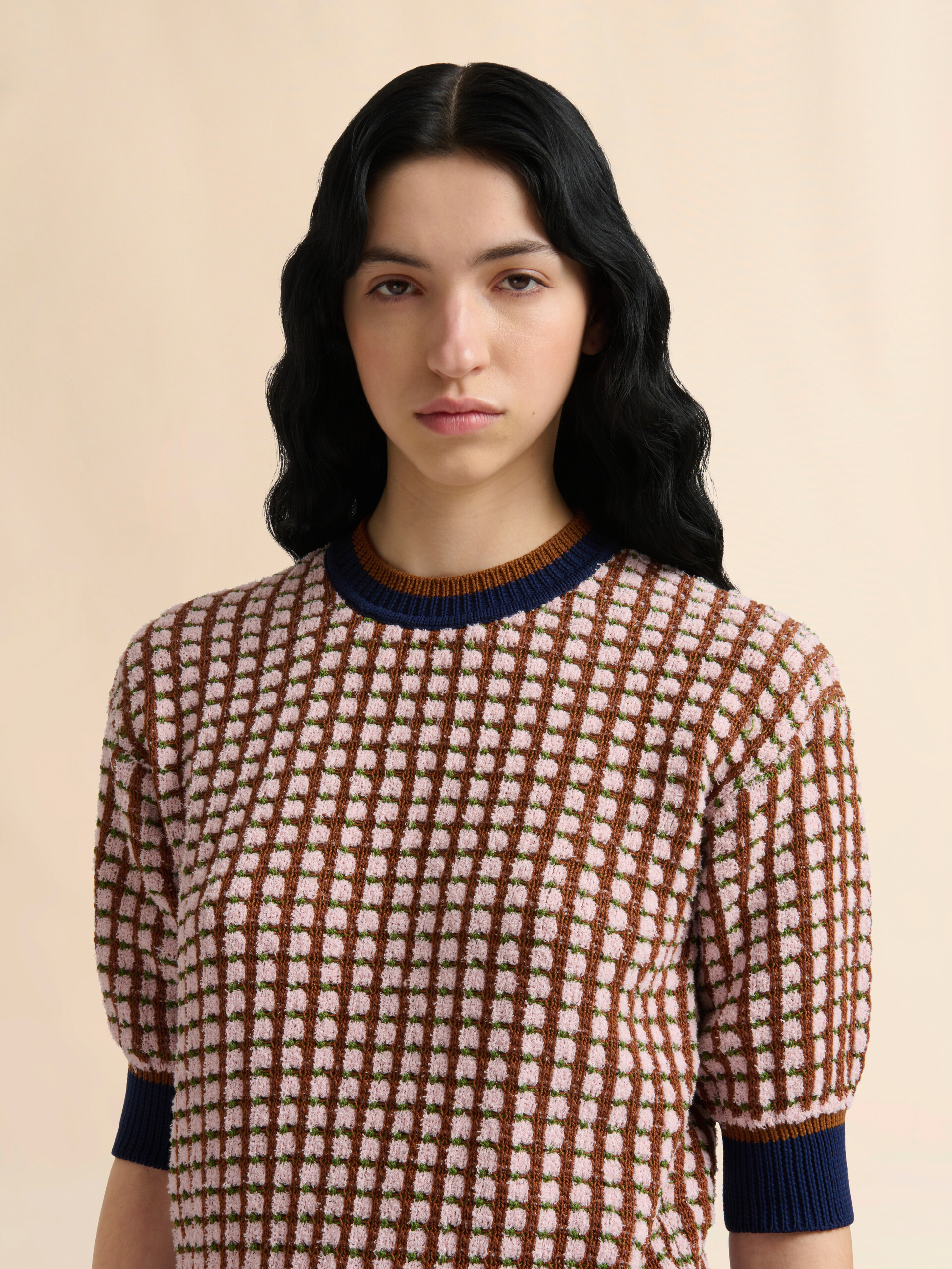 Pink and brown boucl&eacute; tweed-effect jumper - Pullovers - Image 5