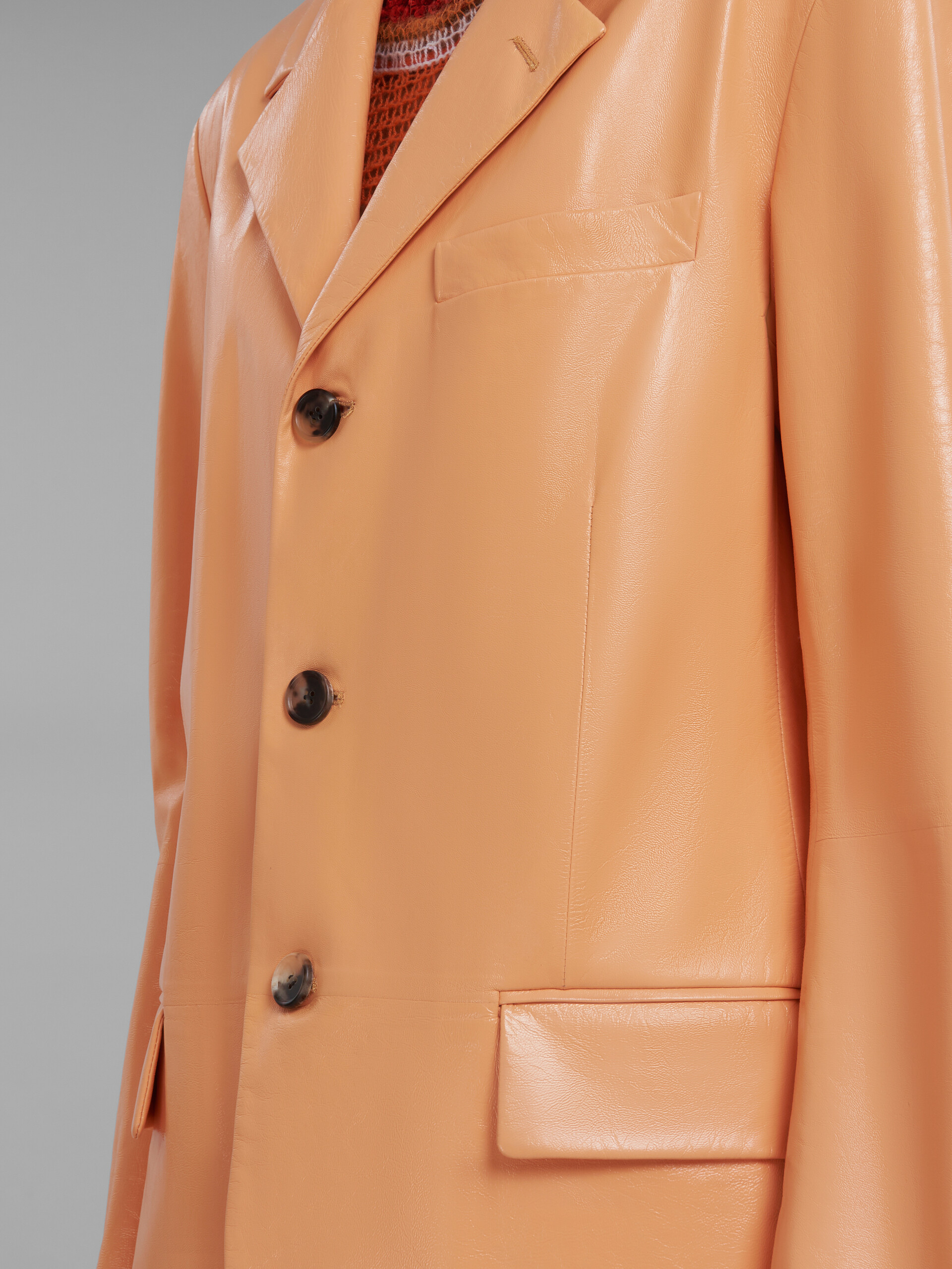 Orange single-breasted leather blazer - Jackets - Image 5
