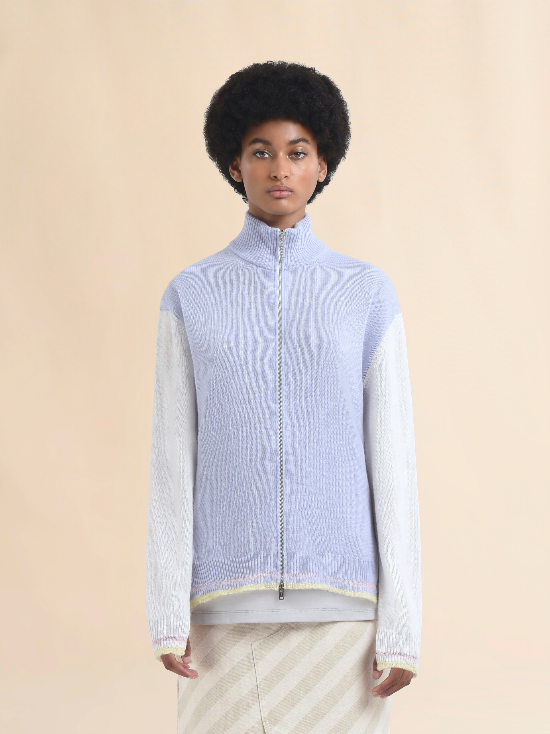 Light blue wool zip cardigan with jacquard snake - Pullovers - Image 2