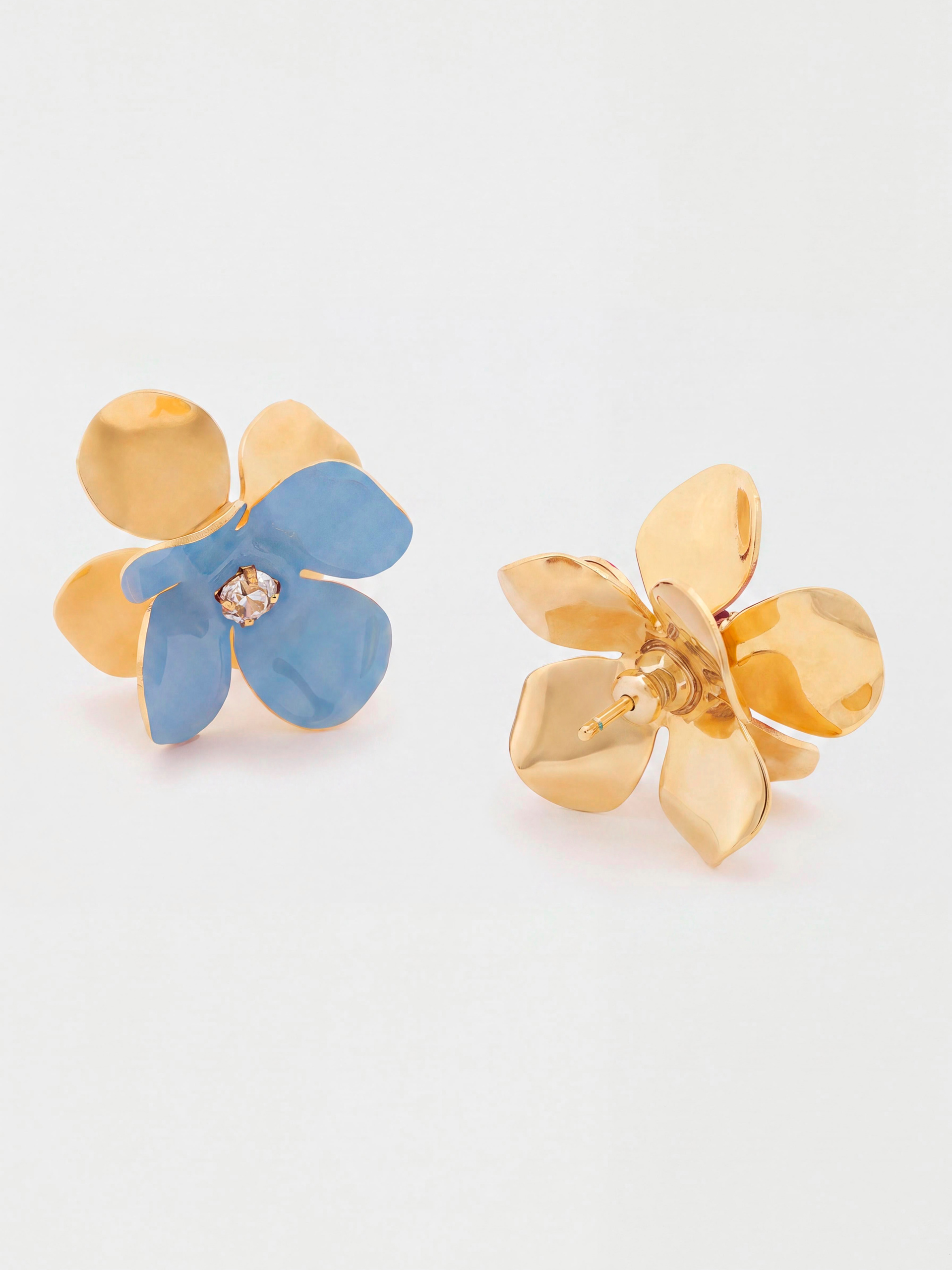 Burgundy enamel flower stud earrings - Earrings - Image 2