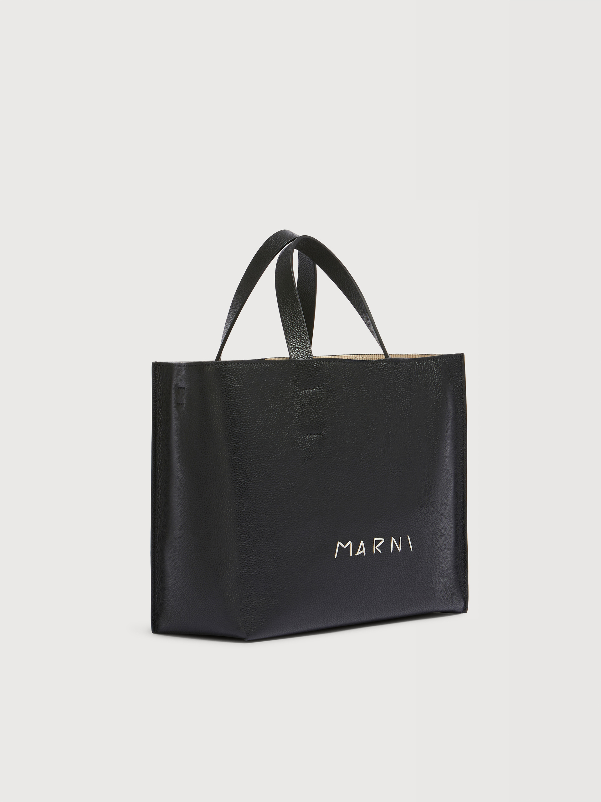 Black leather Museo Soft tote Bag with Marni Symbol embroidery - Shopping Bags - Image 5