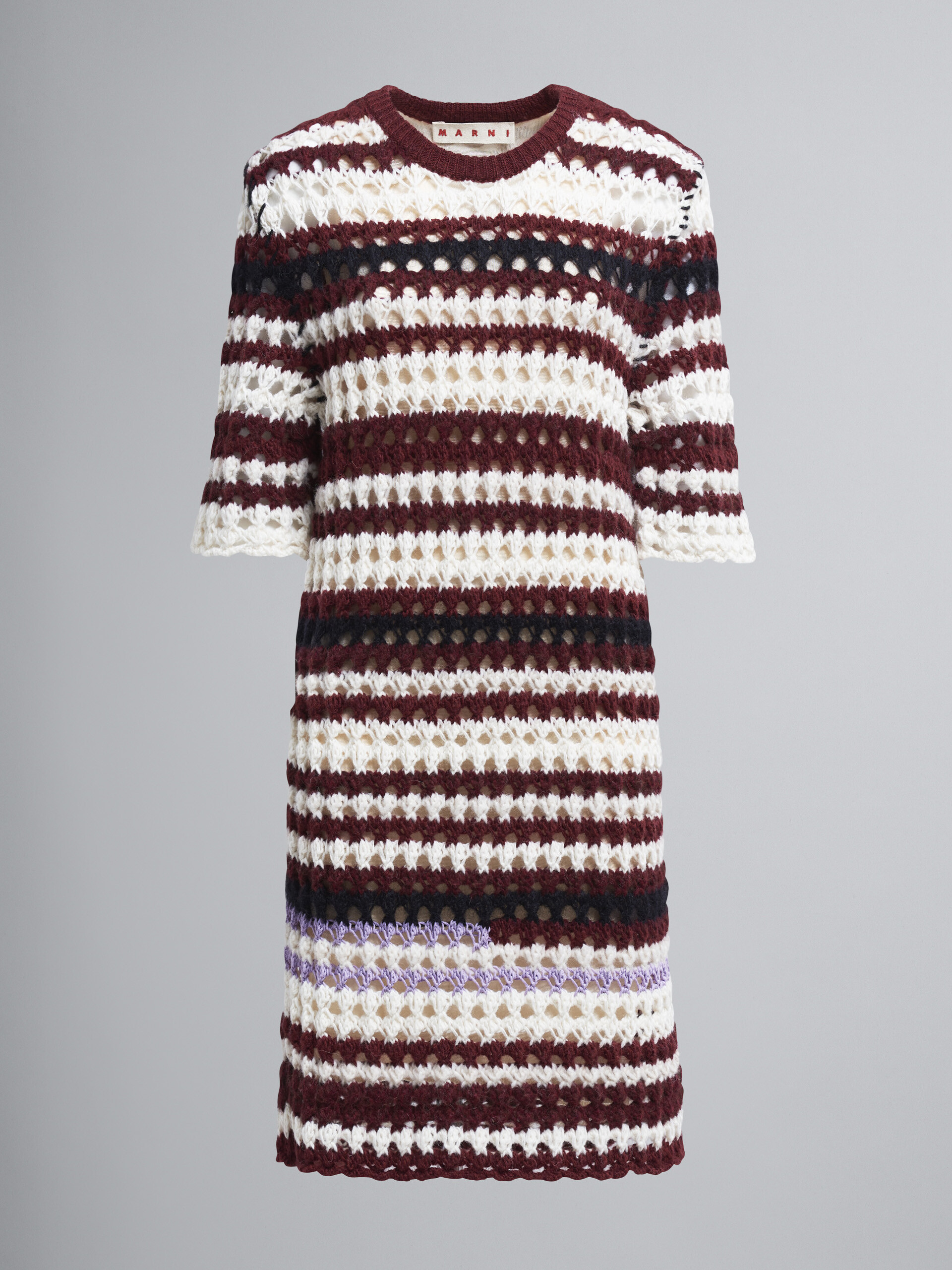 Multi-coloured striped 3D crochet intarsia dress in blended yarns - Dresses - Image 1