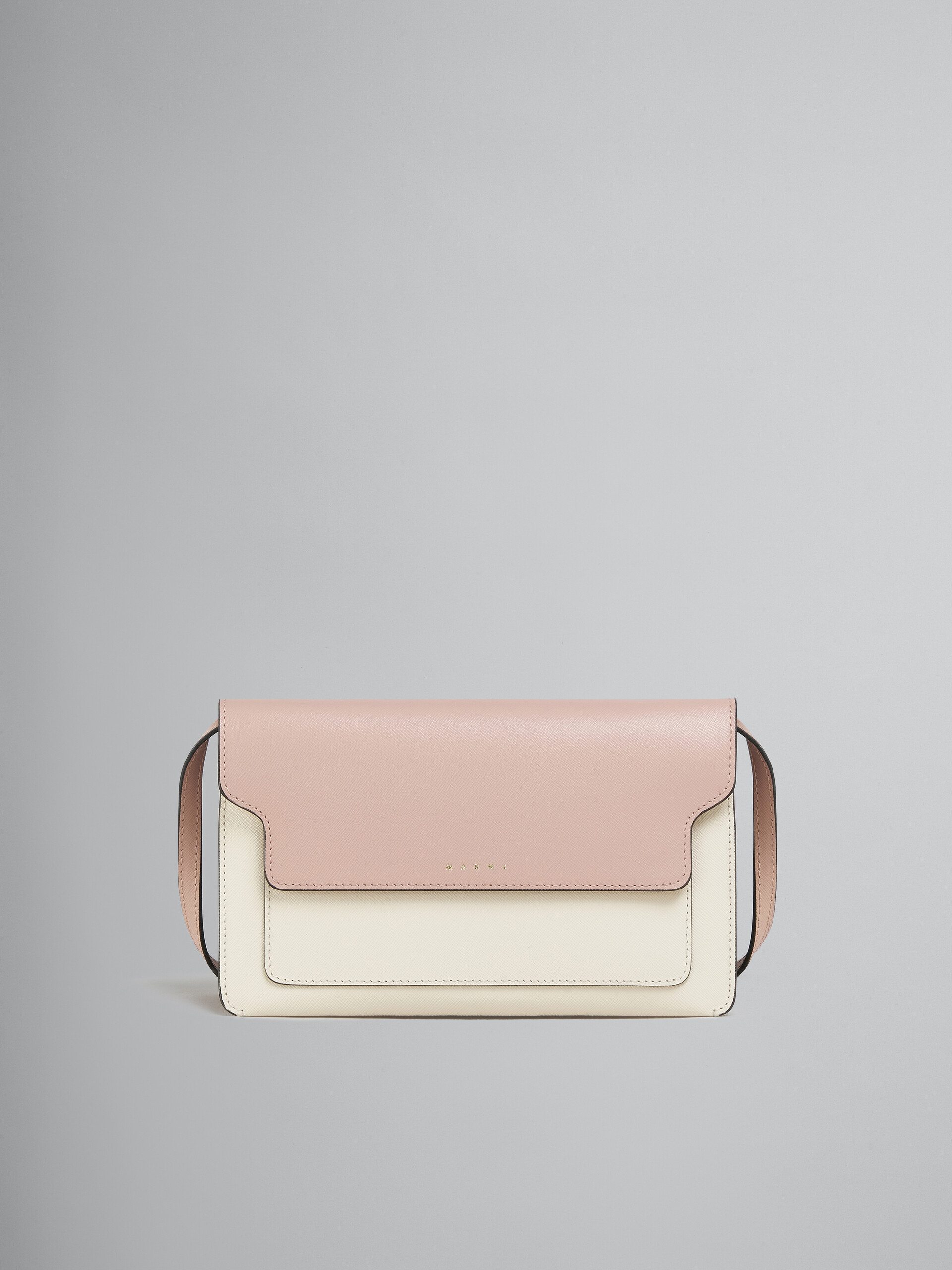 Trunk Clutch in pink white and beige saffiano leather - Pochettes - Image 1