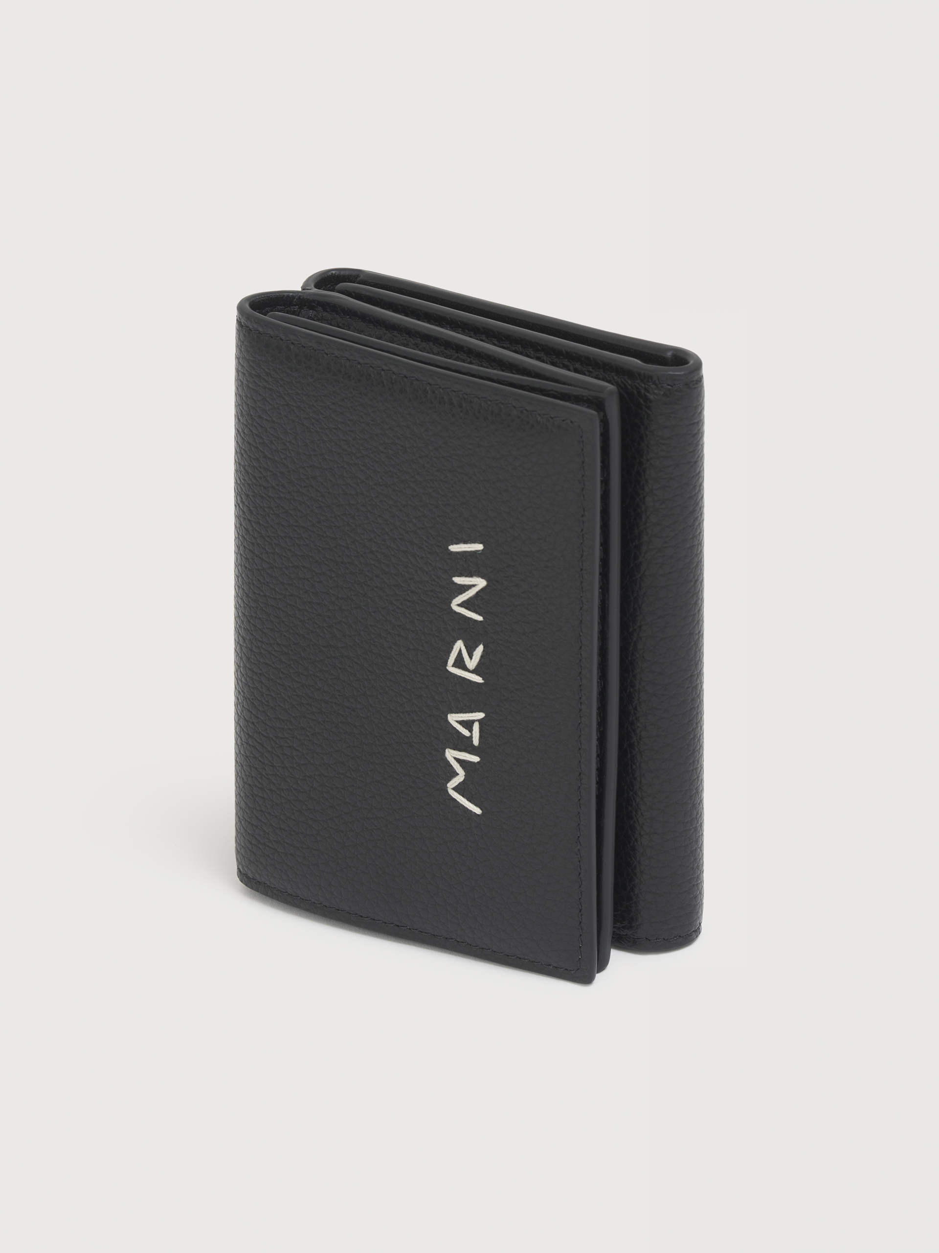 Black leather trifold wallet with Marni Mending embroidery - Wallets - Image 4