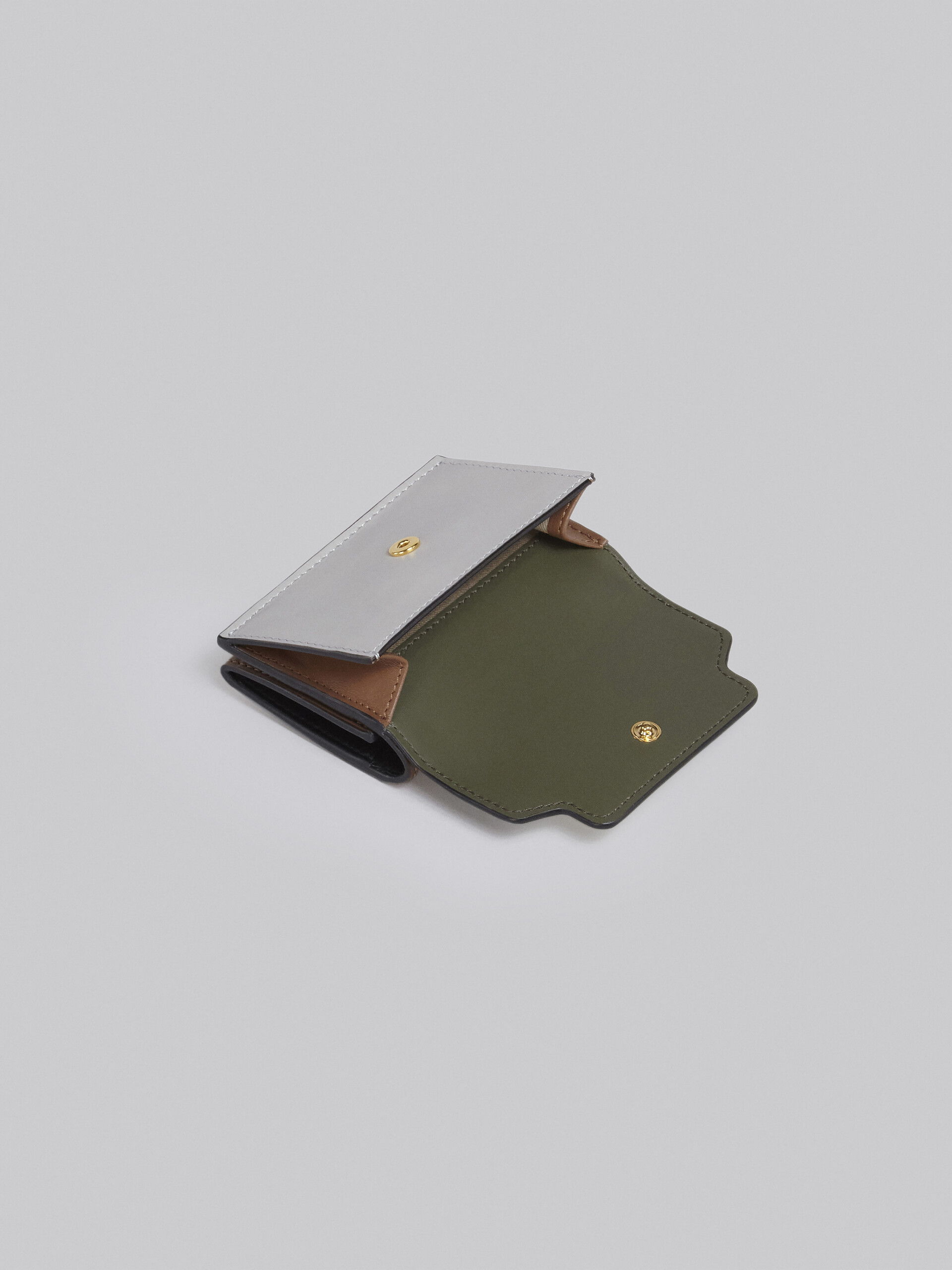 Tri-fold wallet in green white and brown saffiano leather - Wallets - Image 5