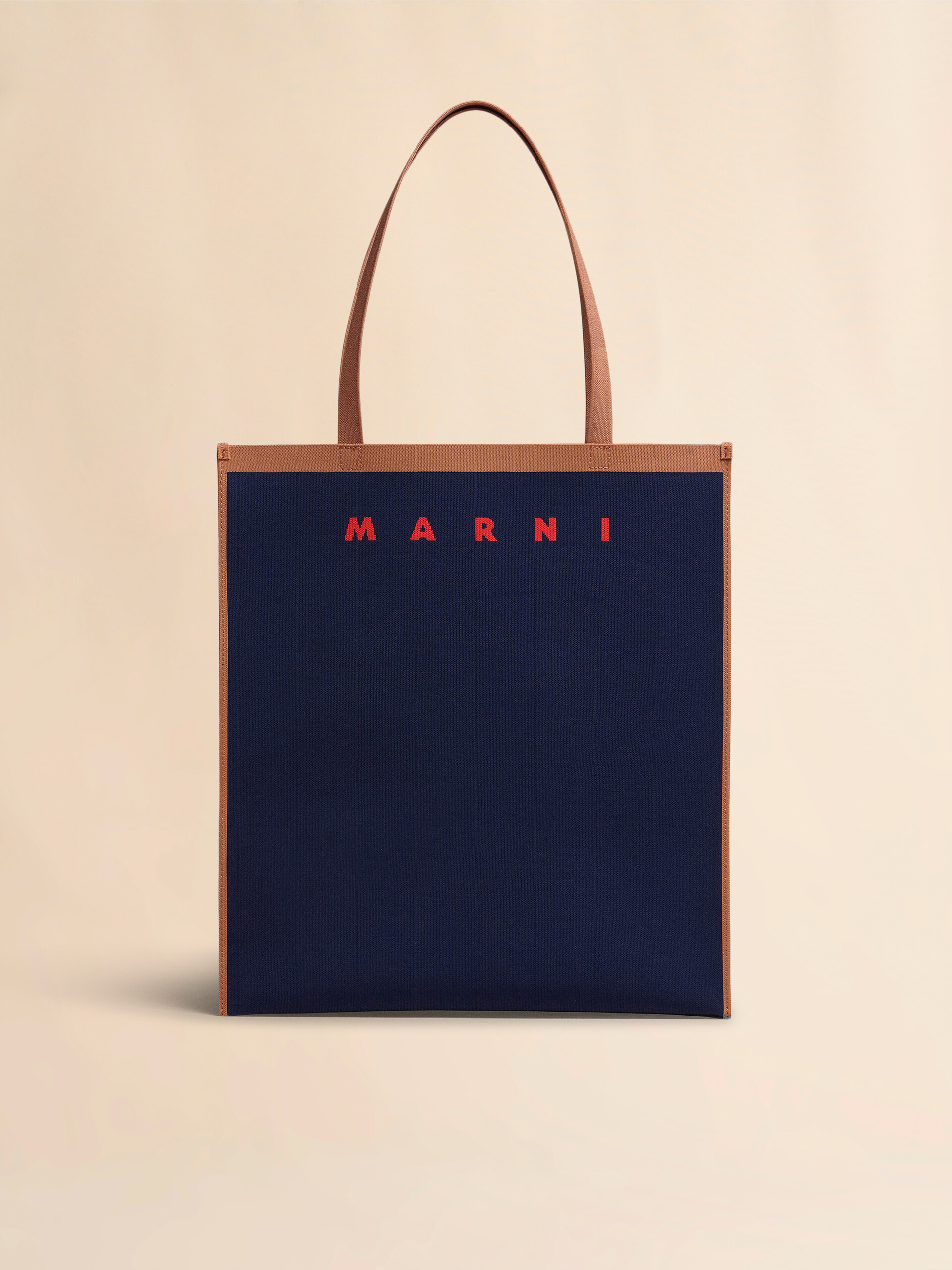 TRUNK SOFT in blue and brown knit fabric - Shopping Bags - Image 1