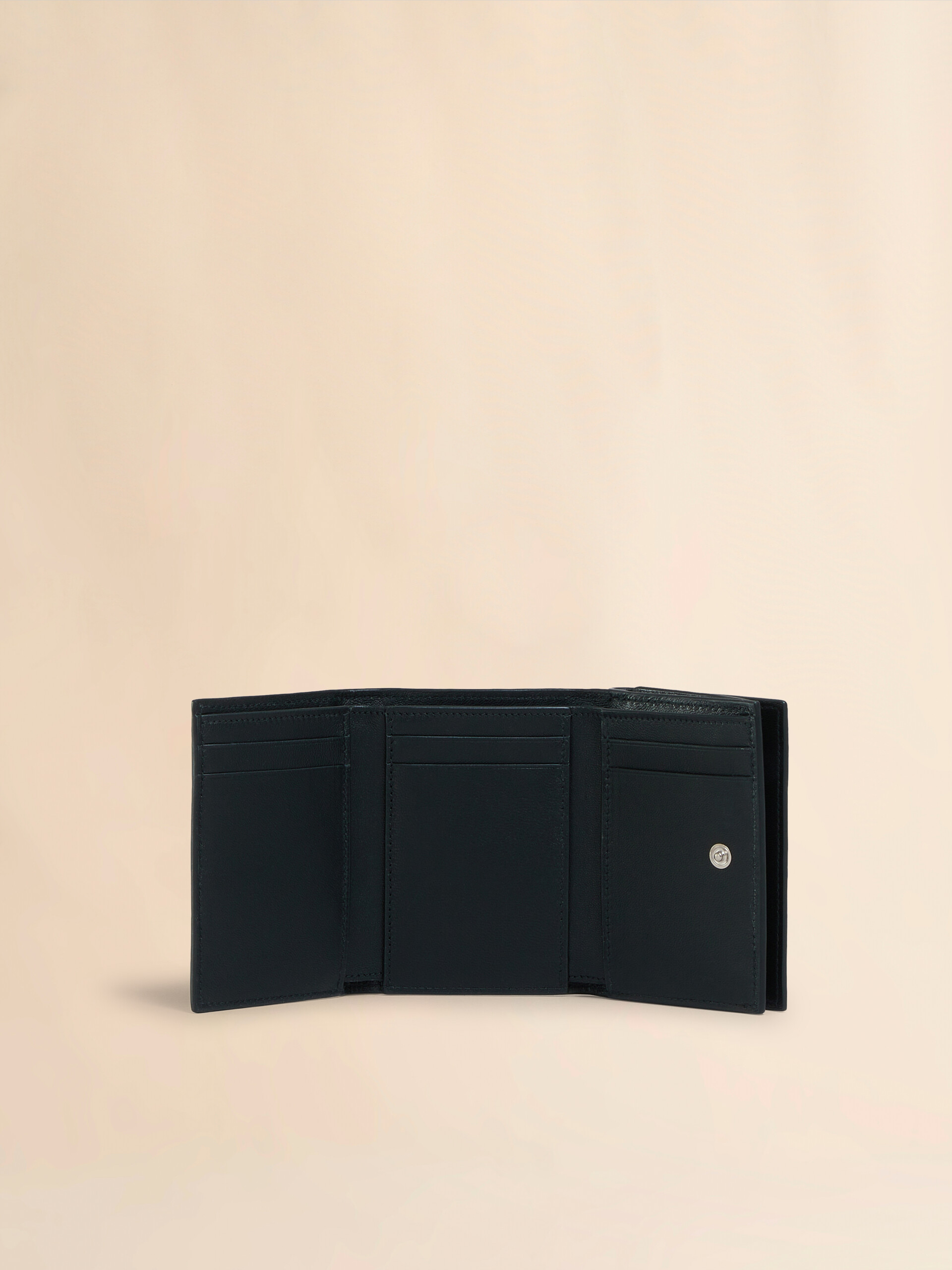Black leather trifold wallet with Marni Mending embroidery - Wallets - Image 2