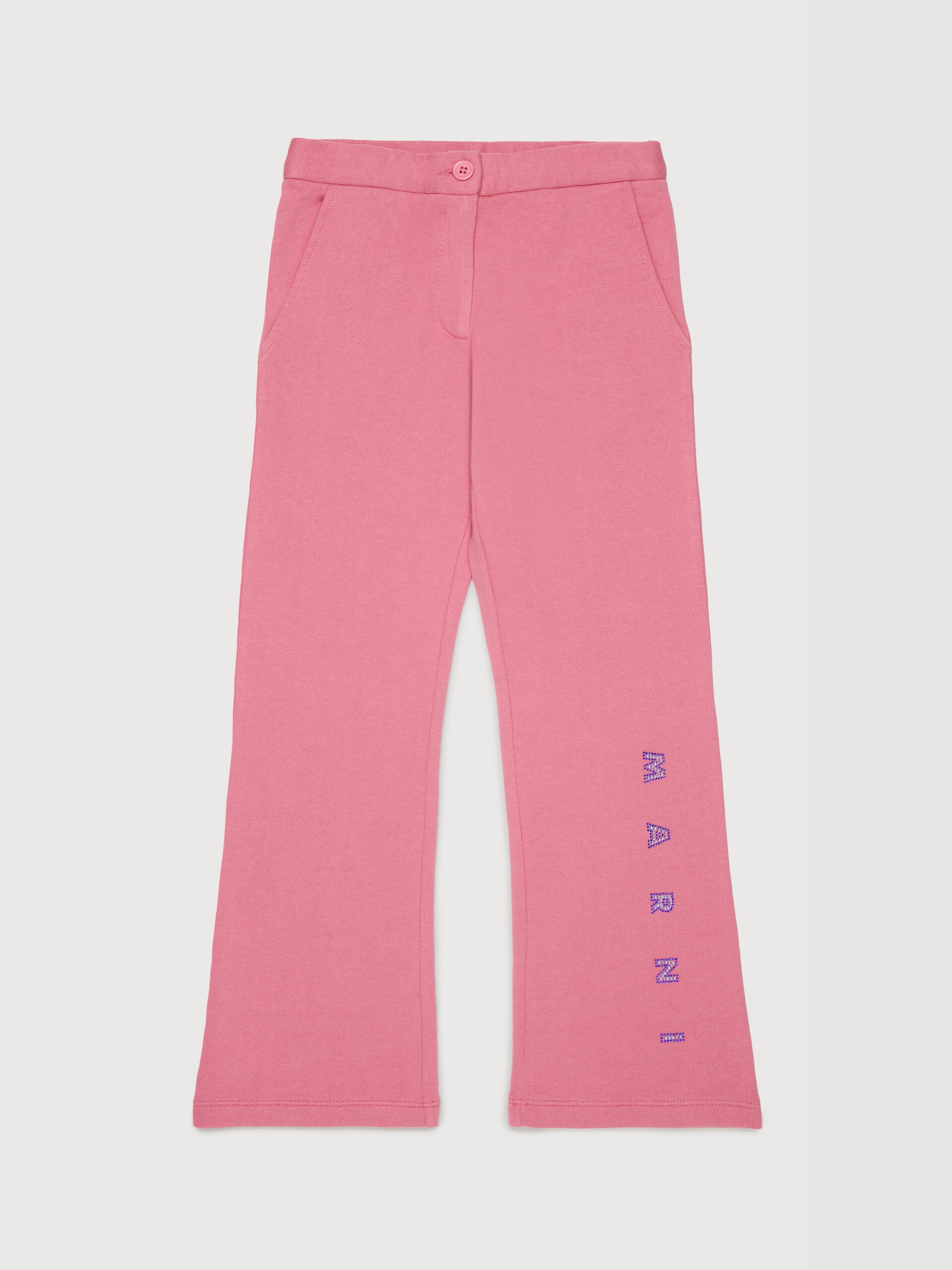 Pink cotton trousers with rhinestone logo - Pants - Image 1