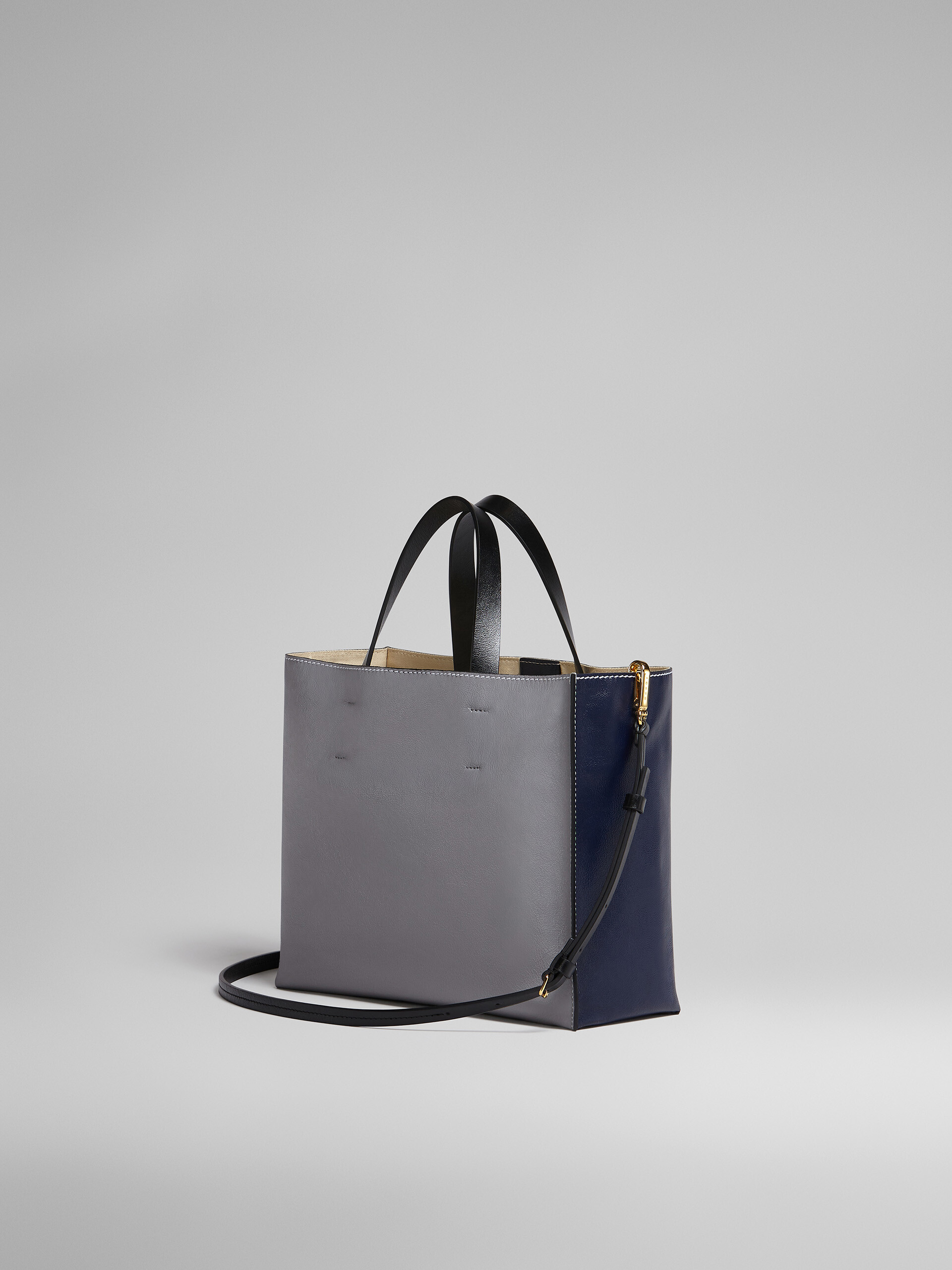 MUSEO SOFT bag in blue and grey leather - Shopping Bags - Image 3