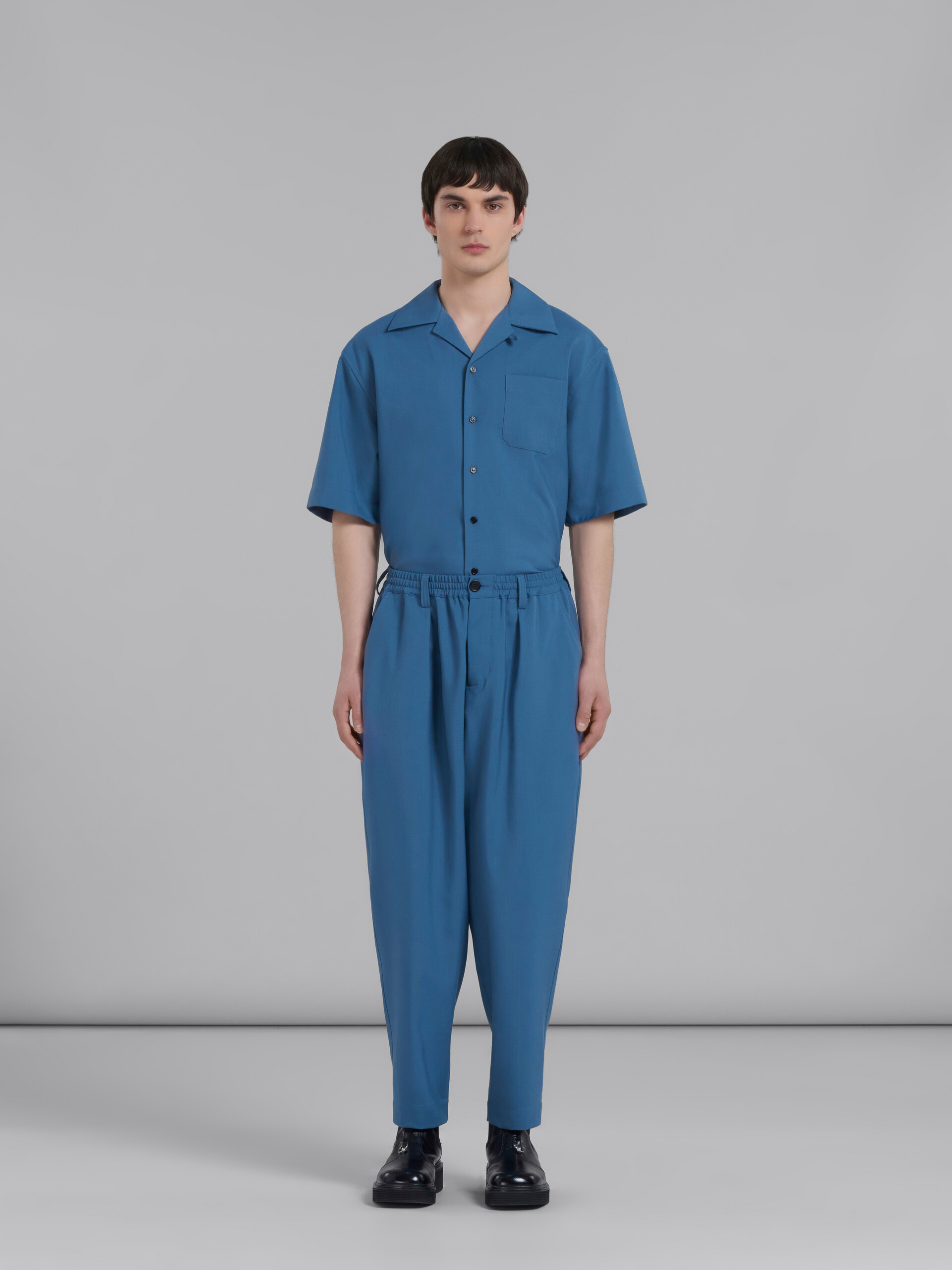 Blue tropical wool drawstring trousers with pleats - Pants - Image 2