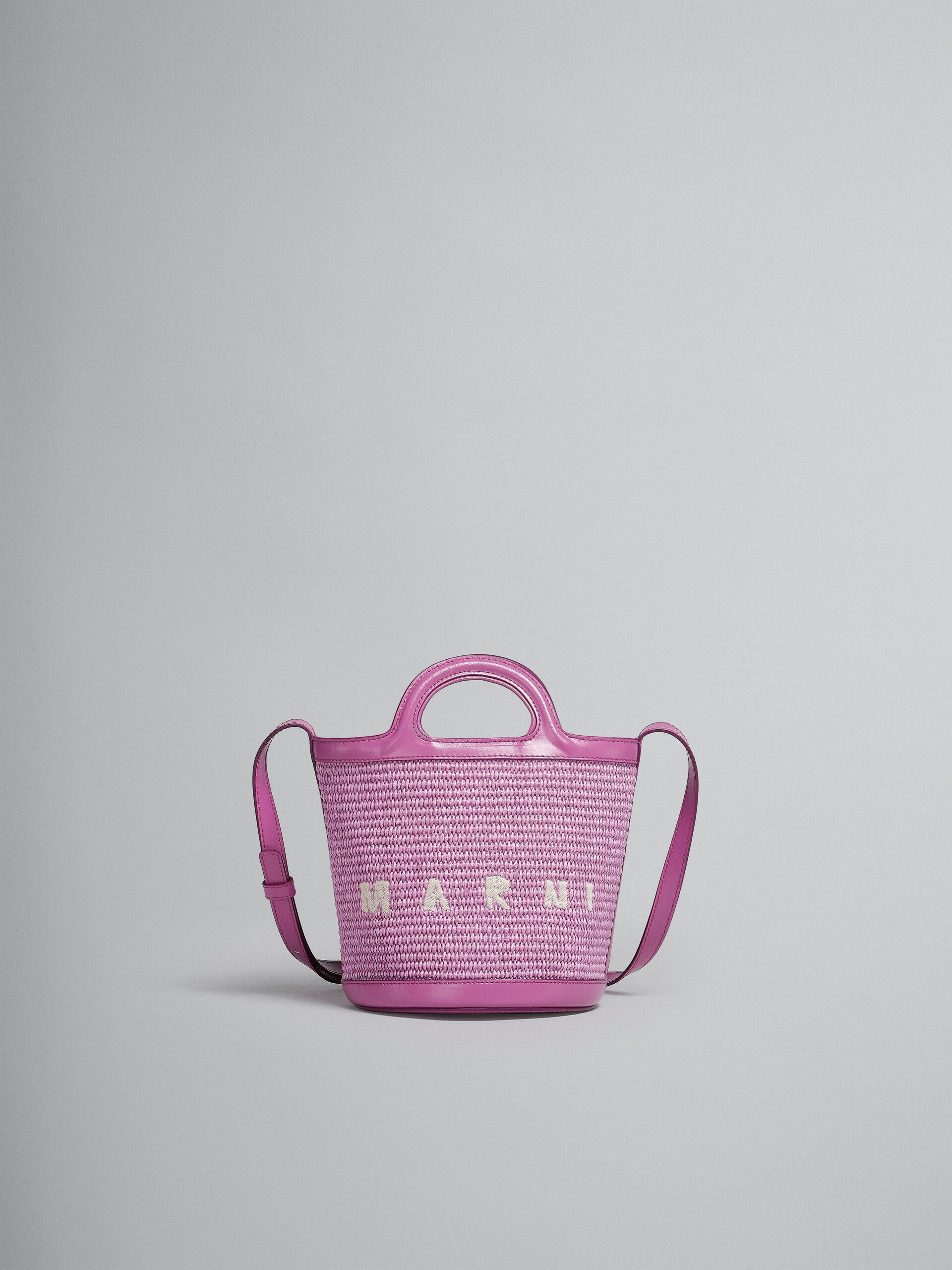 Tropicalia Small Bucket Bag in lilac leather and raffia - Shoulder Bags - Image 1
