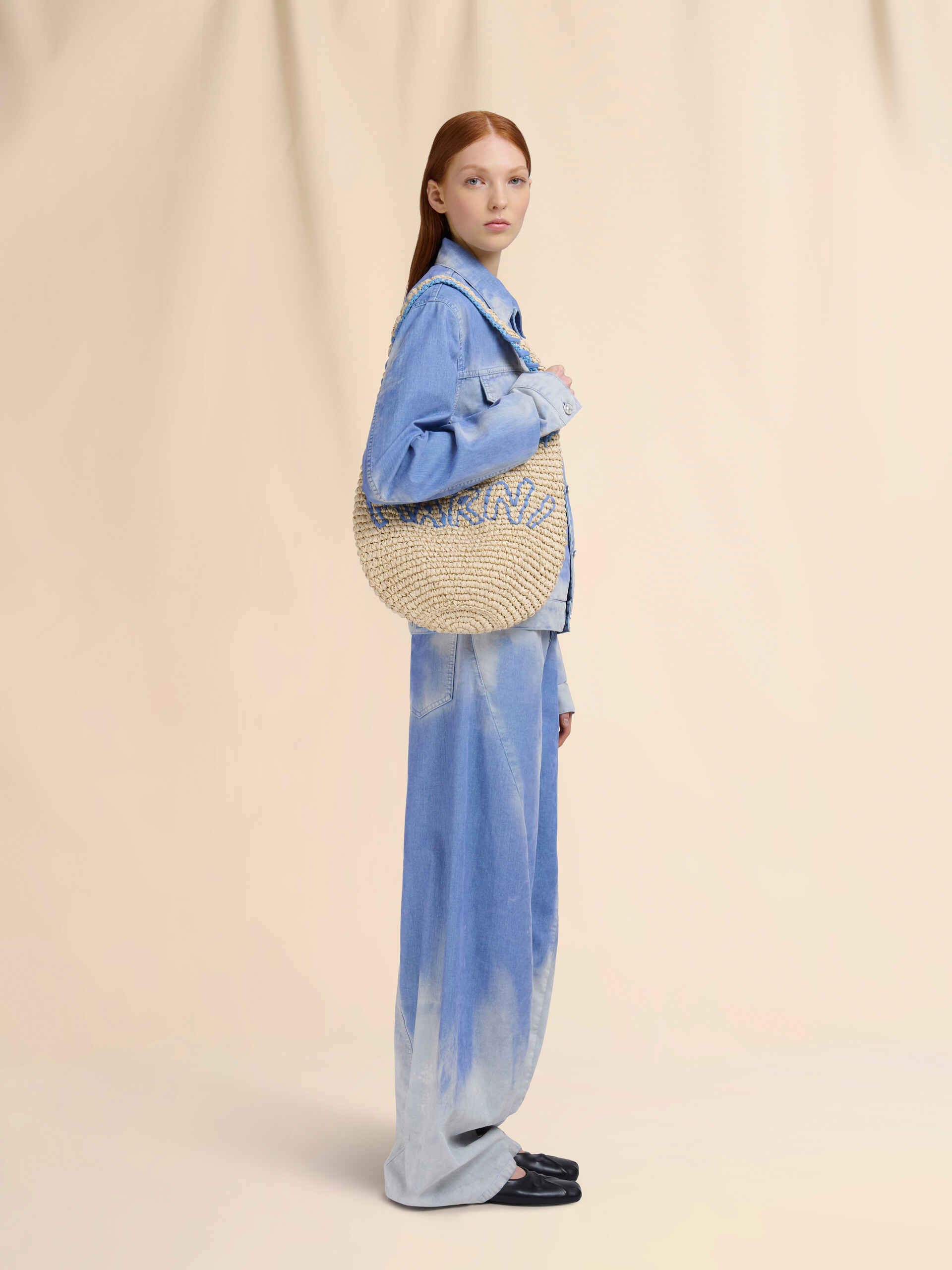 Natural raffia and blue Nassa medium hobo bag - Shoulder Bags - Image 2