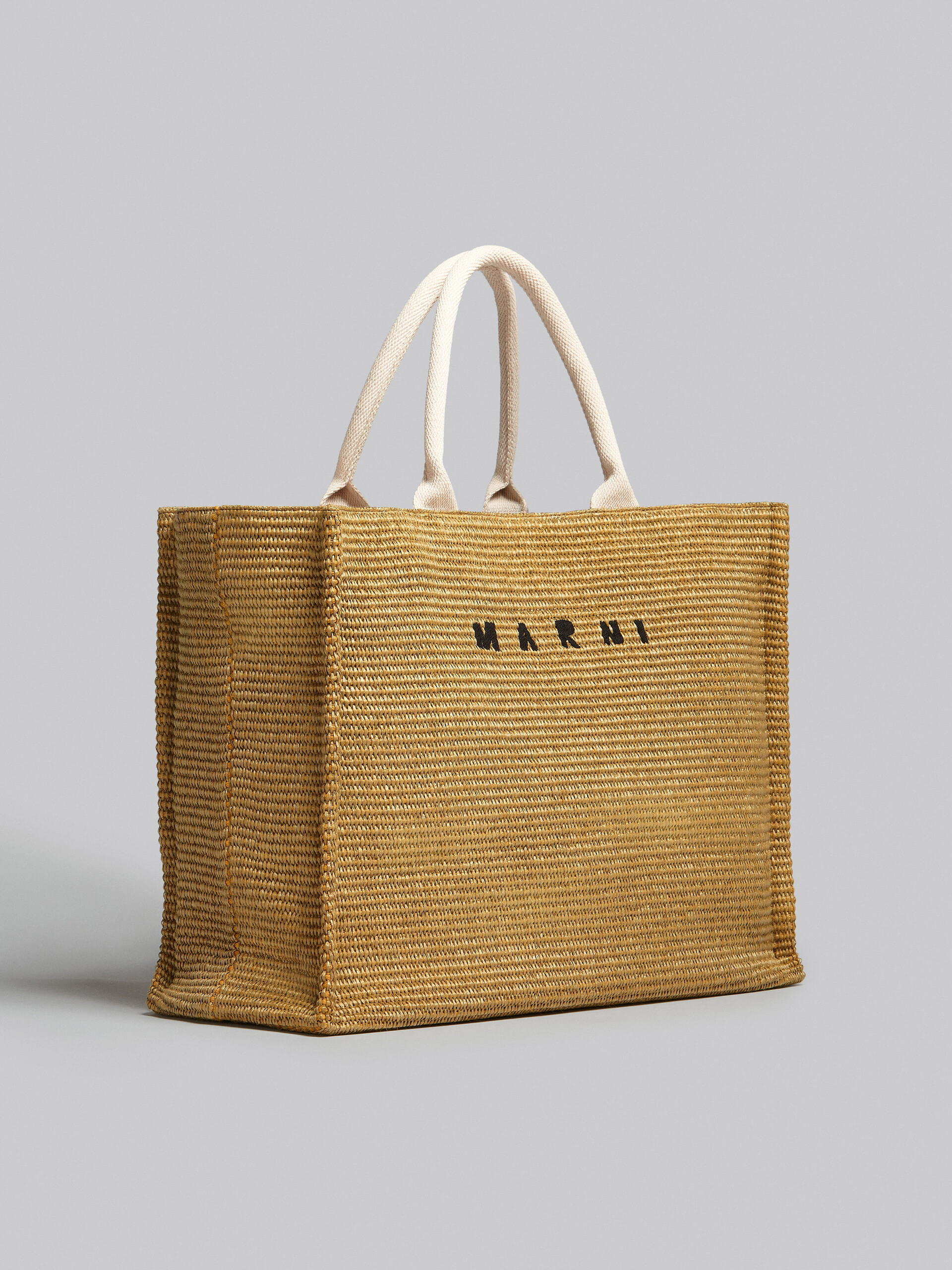 Large Tote in natural-coloured raffia-effect fabric - Shopping Bags - Image 6