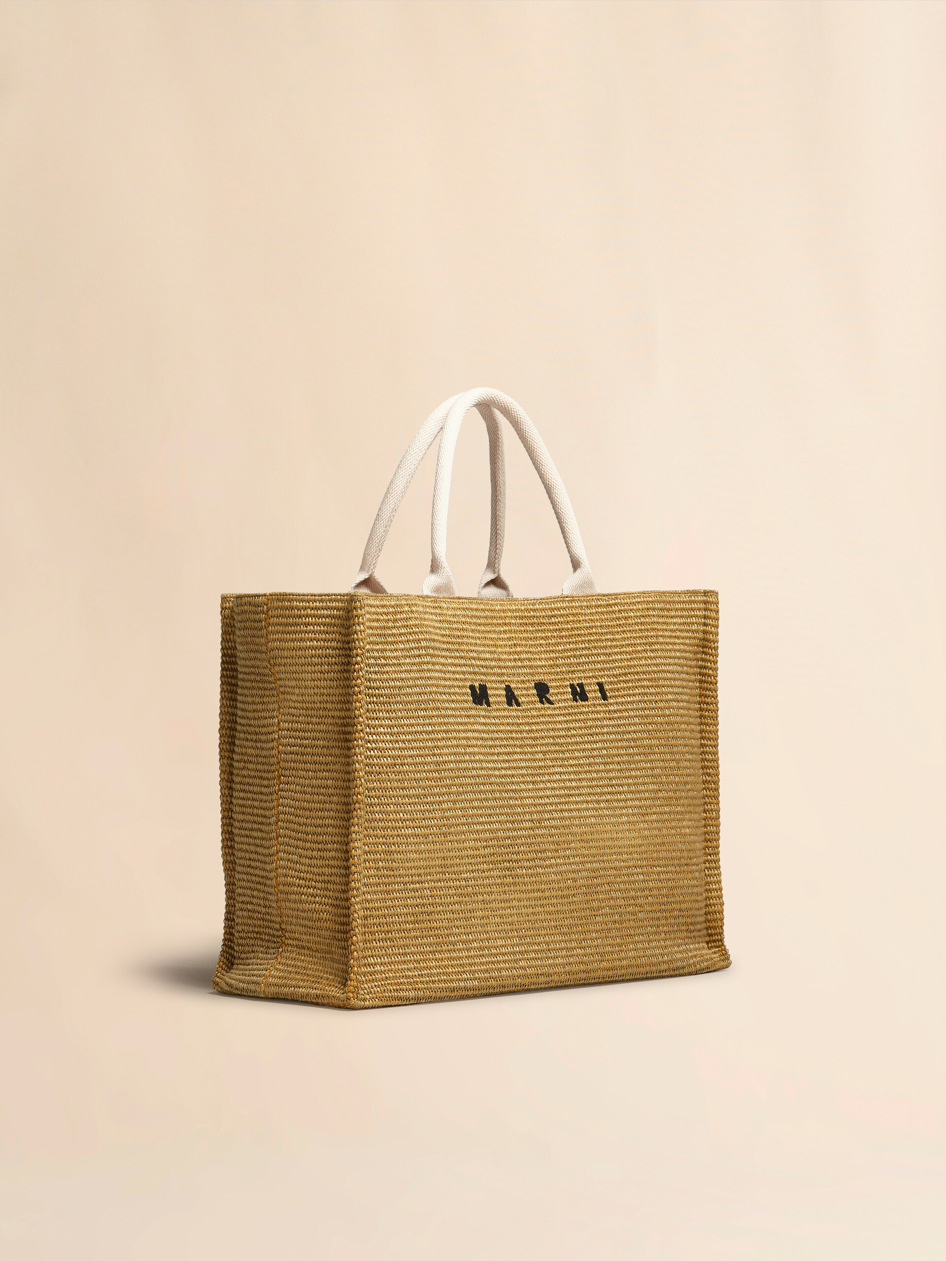 Large Tote in natural-coloured raffia-effect fabric - Shopping Bags - Image 6