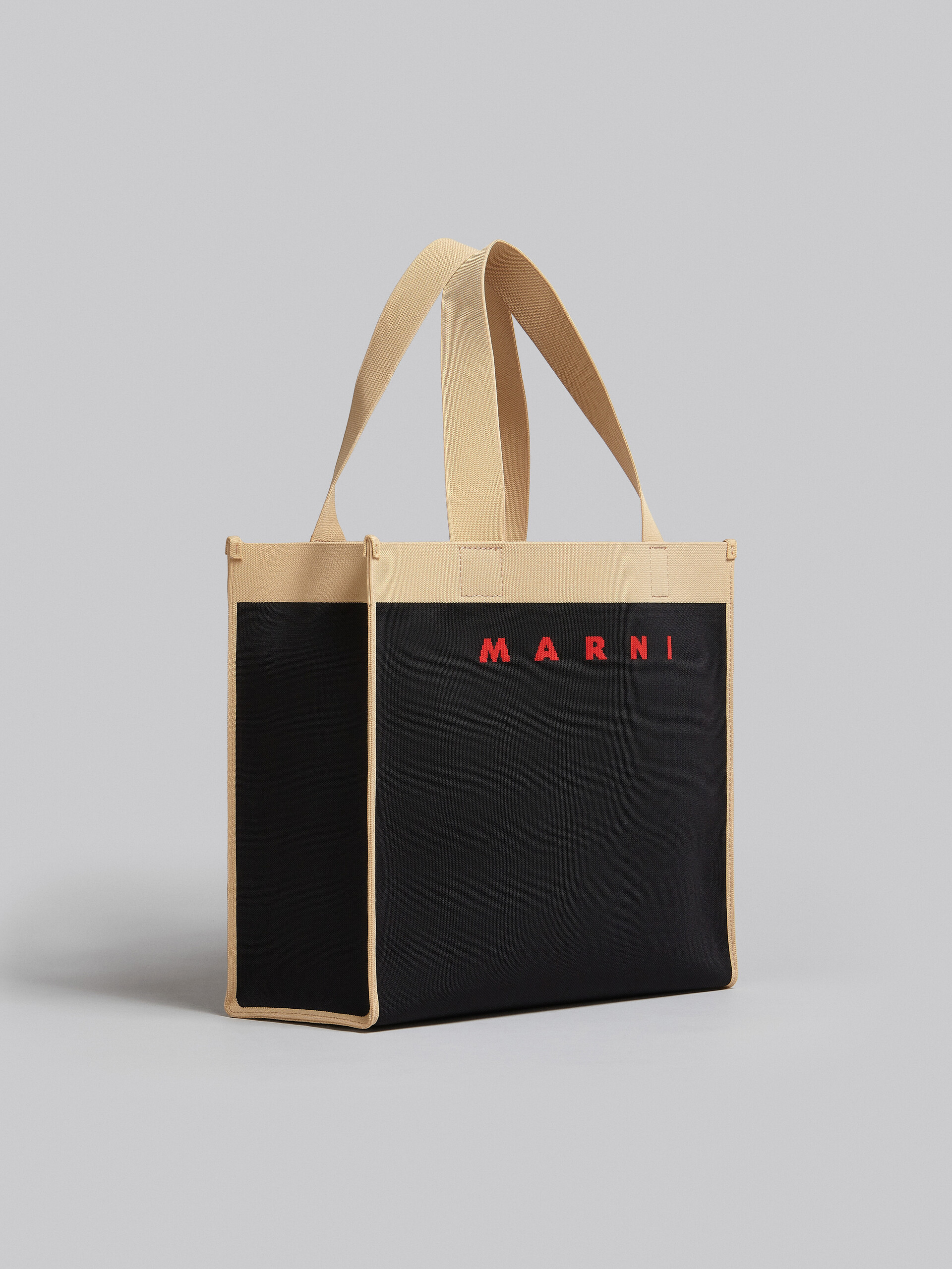 ブラック、ベージュ ジャカード製 スモールショッピングバッグ | Marni