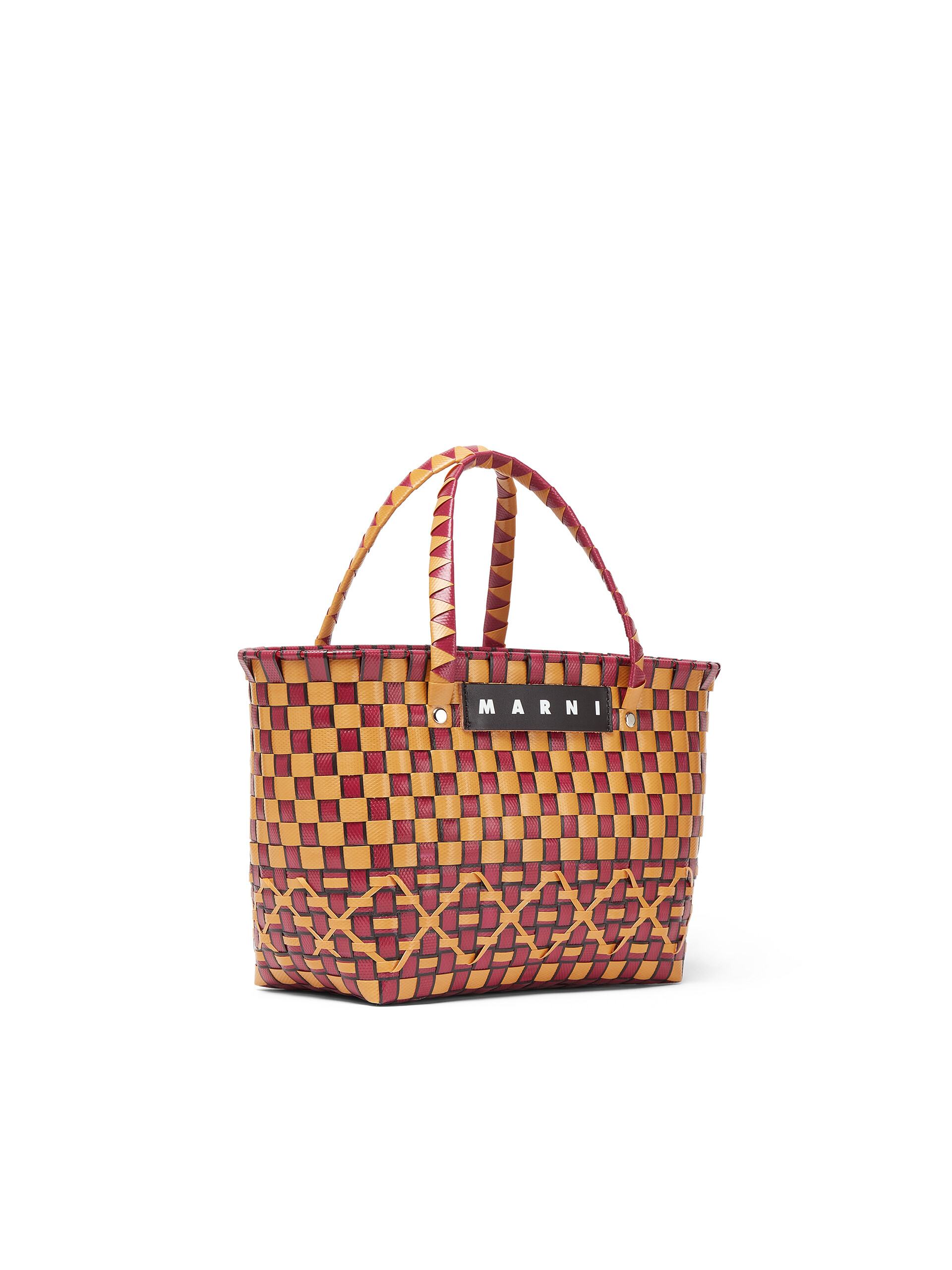 Picasso Brutal Fjord MARNI MARKET OVAL bag in orange and bordeaux woven material | Marni