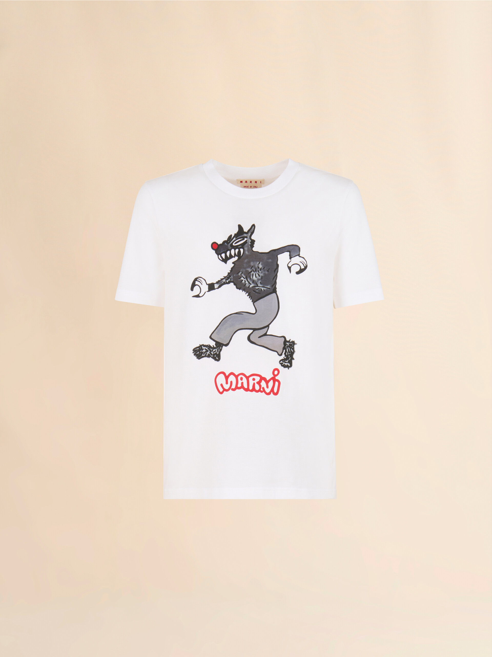 White cotton T-shirt with wolf print - Shirts - Image 1