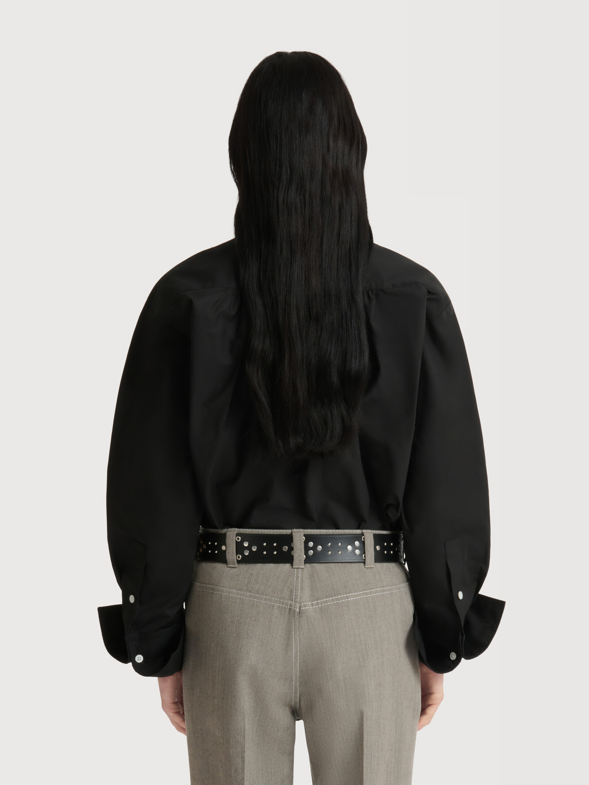 Black poplin shirt with contrast bib insert - Shirts - Image 4